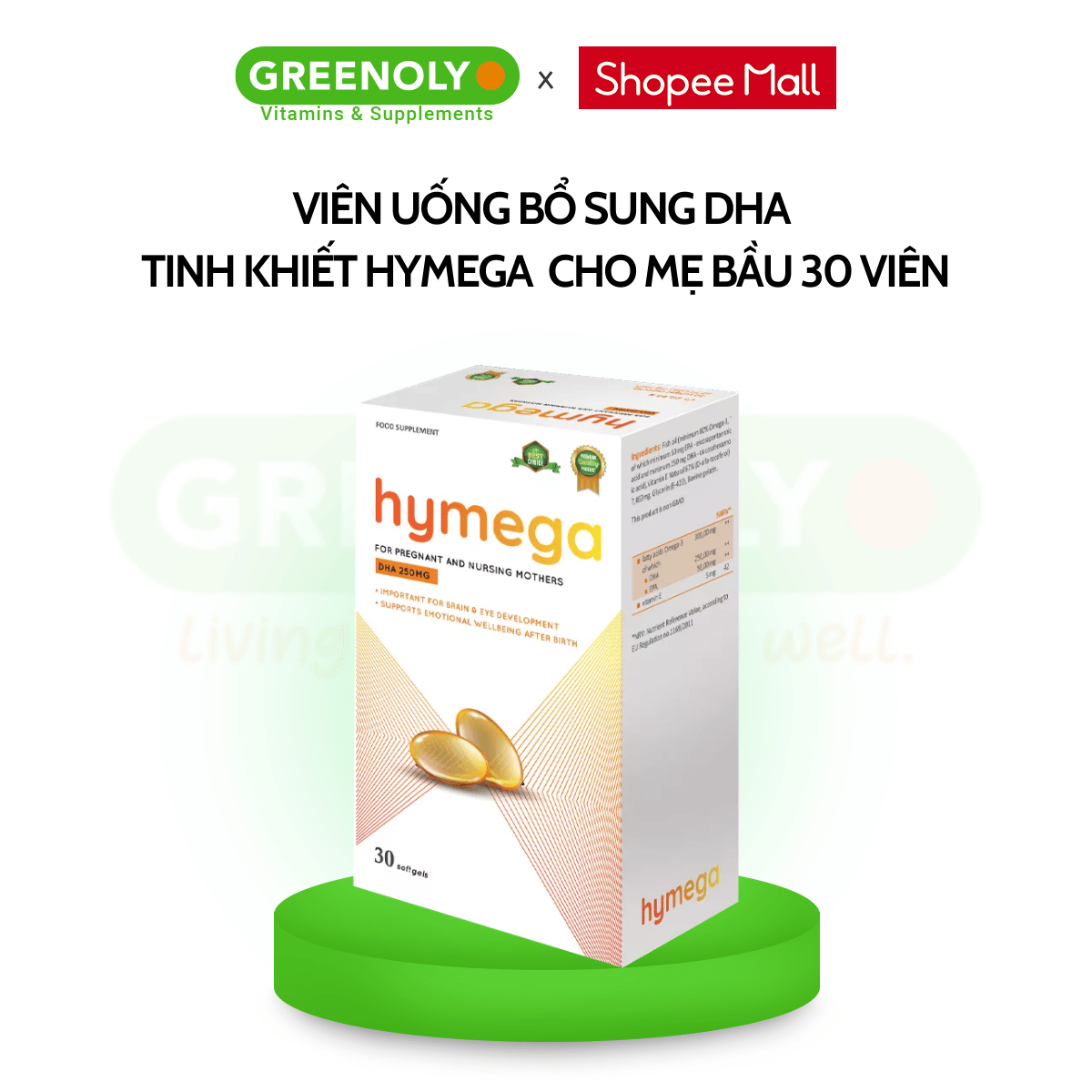Mô tả Viên uống DHA EU tinh khiết Aplicaps Hymega bổ sung DHA hàm lượng cao, EPA, vitamin E hộp 30 viên - 1