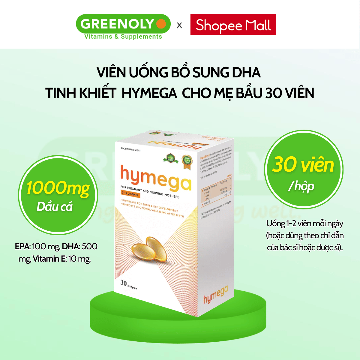 Mô tả Viên uống DHA EU tinh khiết Aplicaps Hymega bổ sung DHA hàm lượng cao, EPA, vitamin E hộp 30 viên - 3