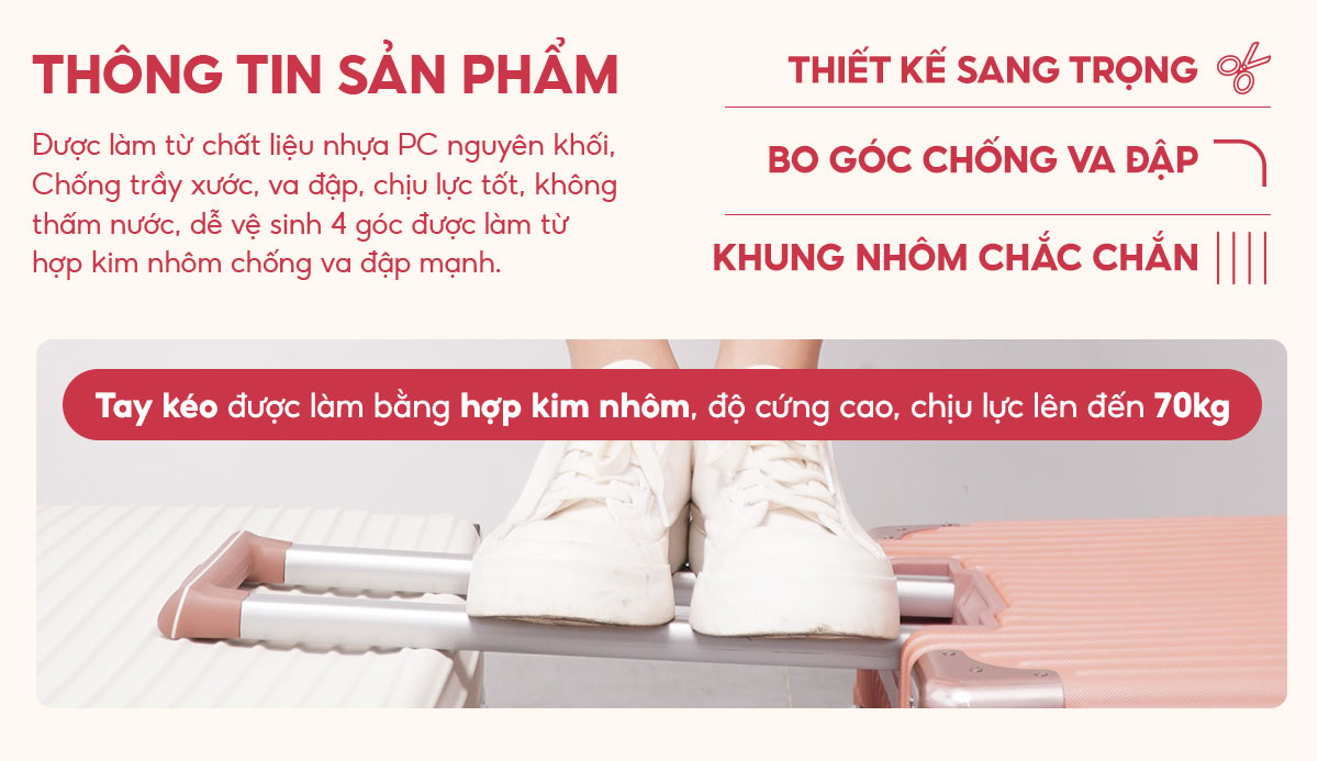 Mô tả Vali Bamozo Khung Nhôm 9066 Size 20/24/28 Cao Cấp Bịt 4 Góc Chống Va Đập Bảo Hành 5 Năm - 3
