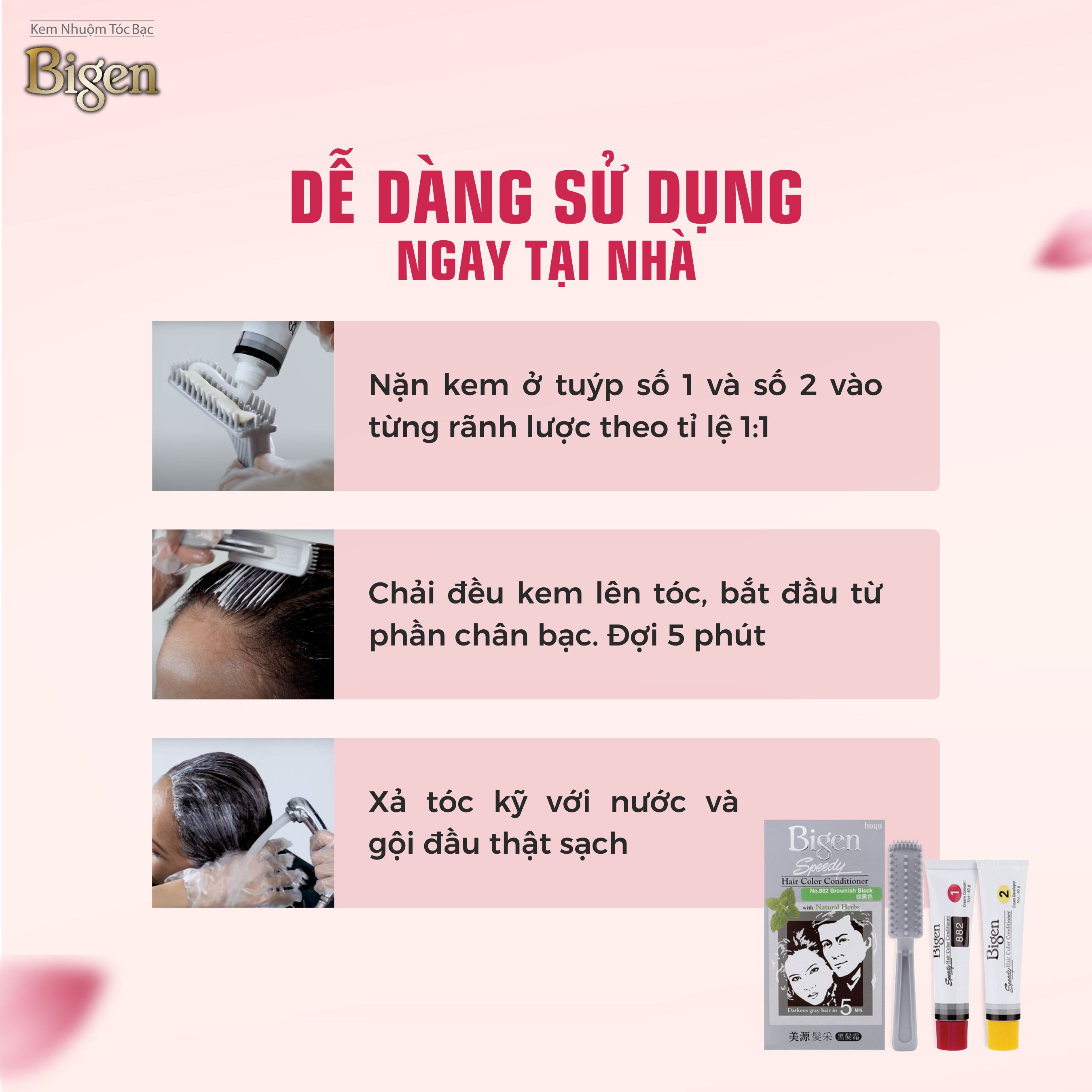 Mô tả Thuốc Nhuộm Tóc Phủ Bạc Dạng Kem Bigen Speedy - Bigen Xám Bền Màu, Phủ Bạc Thảo Dược Hoàn Hảo Dưỡng Tóc Mềm Mượt 80ml - 6