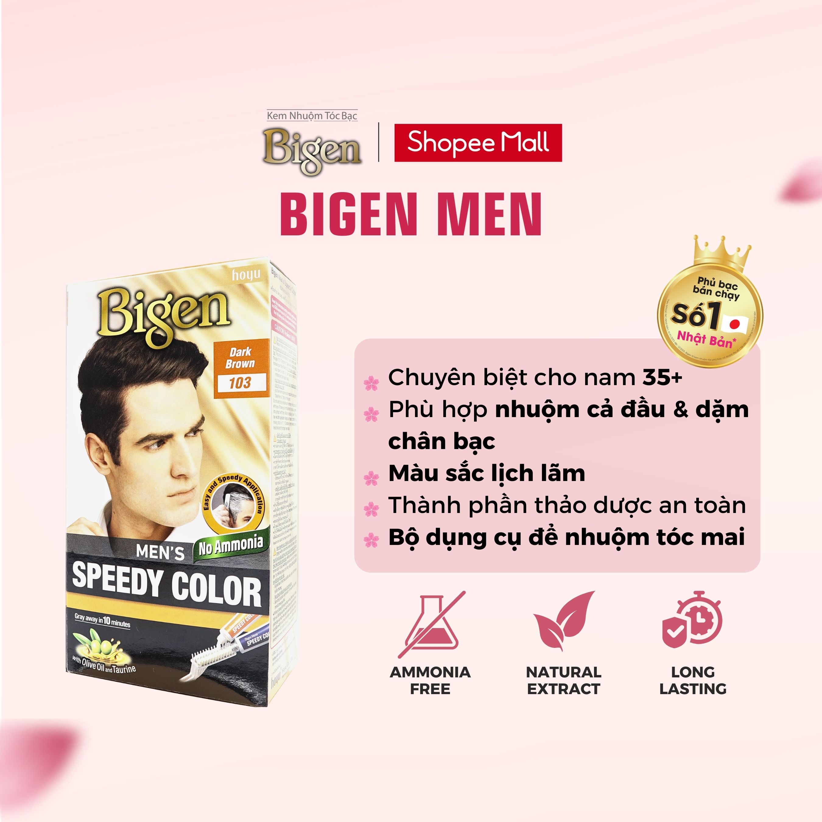 Mô tả Thuốc Nhuộm Tóc Phủ Bạc Dạng Kem Bigen Men  - Dành Cho Nam Phủ Bạc Thảo Dược Hoàn Hảo, Giảm Gãy Rụng 80ml - 1