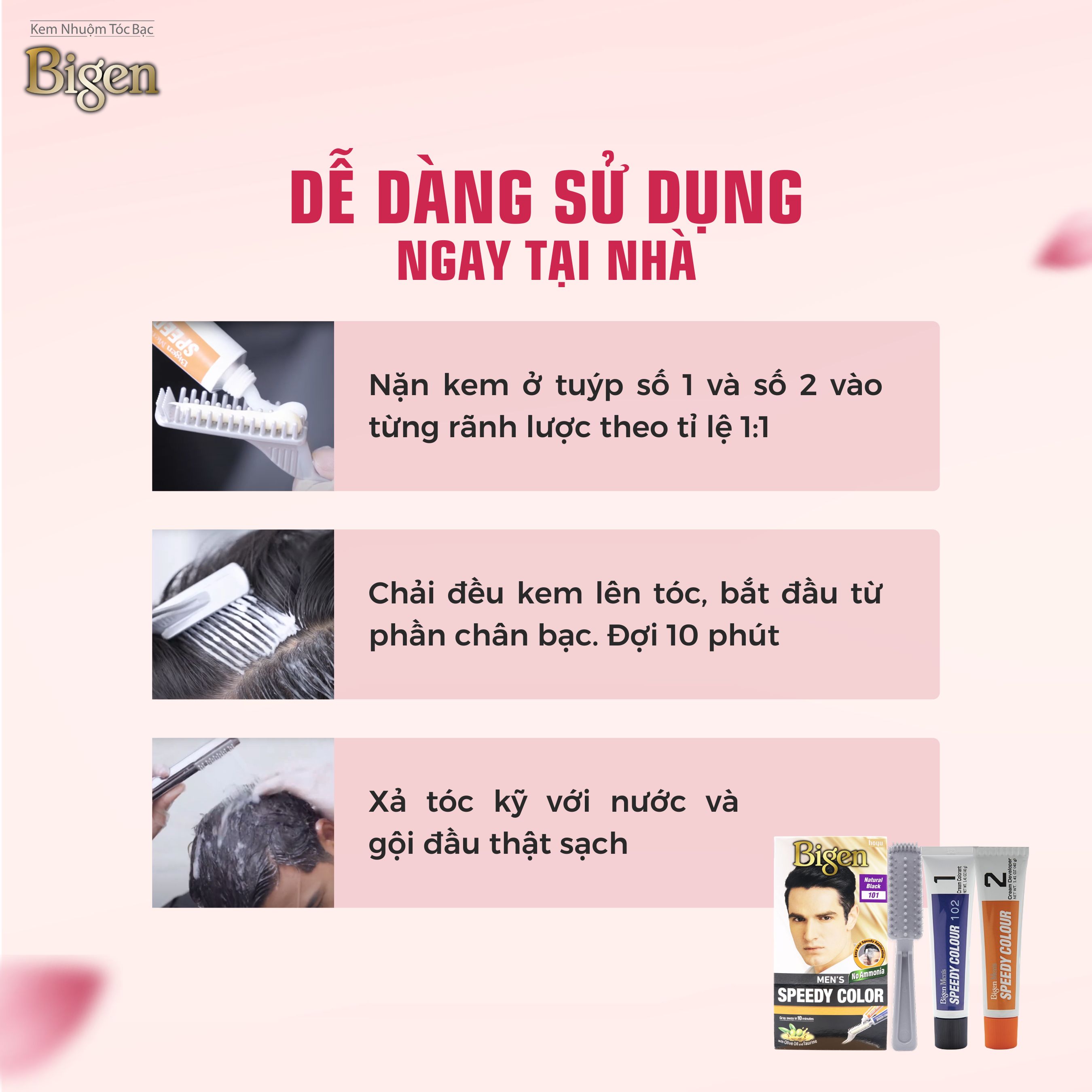 Mô tả Thuốc Nhuộm Tóc Phủ Bạc Dạng Kem Bigen Men  - Dành Cho Nam Phủ Bạc Thảo Dược Hoàn Hảo, Giảm Gãy Rụng 80ml - 5