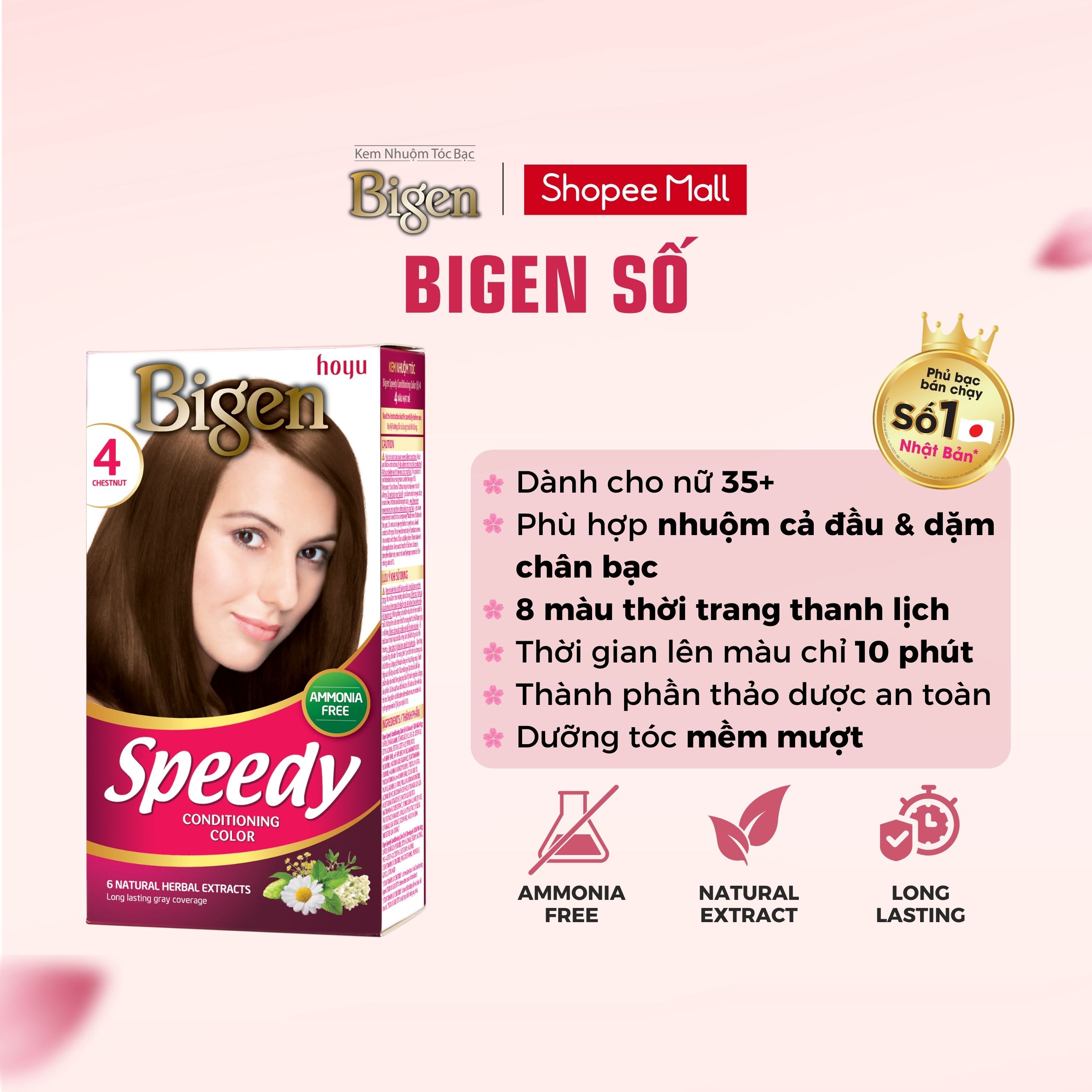 Mô tả Thuốc Nhuộm Tóc Phủ Bạc Dạng Kem Bigen Speedy Conditioning Color-Bigen Số Phủ Bạc Thảo Dược Thời Trang 80ml - 1