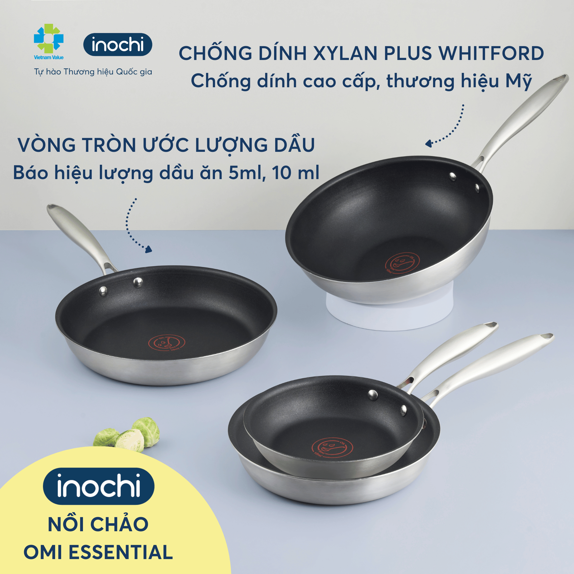 Nồi Chảo Inox Omi Gourmet/ Essential: Chống Dính Tự Nhiên, An Toàn ...