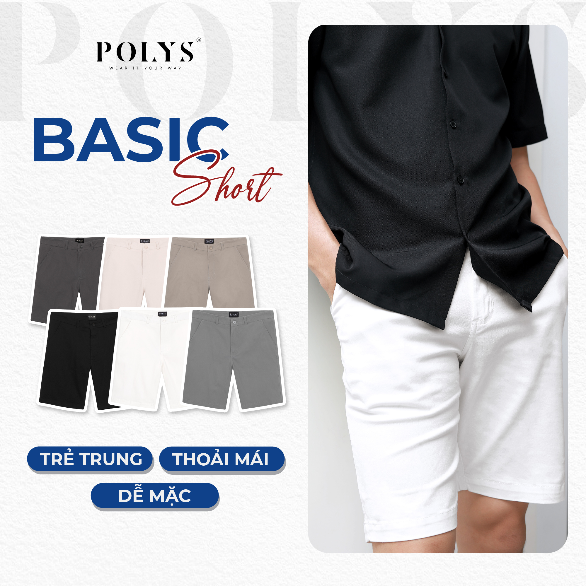Mô tả Quần short nam POLYS Fullbox vải Kaki Cotton dày dặn, co giãn Form Regular Quần Short Kaki Nam - 1