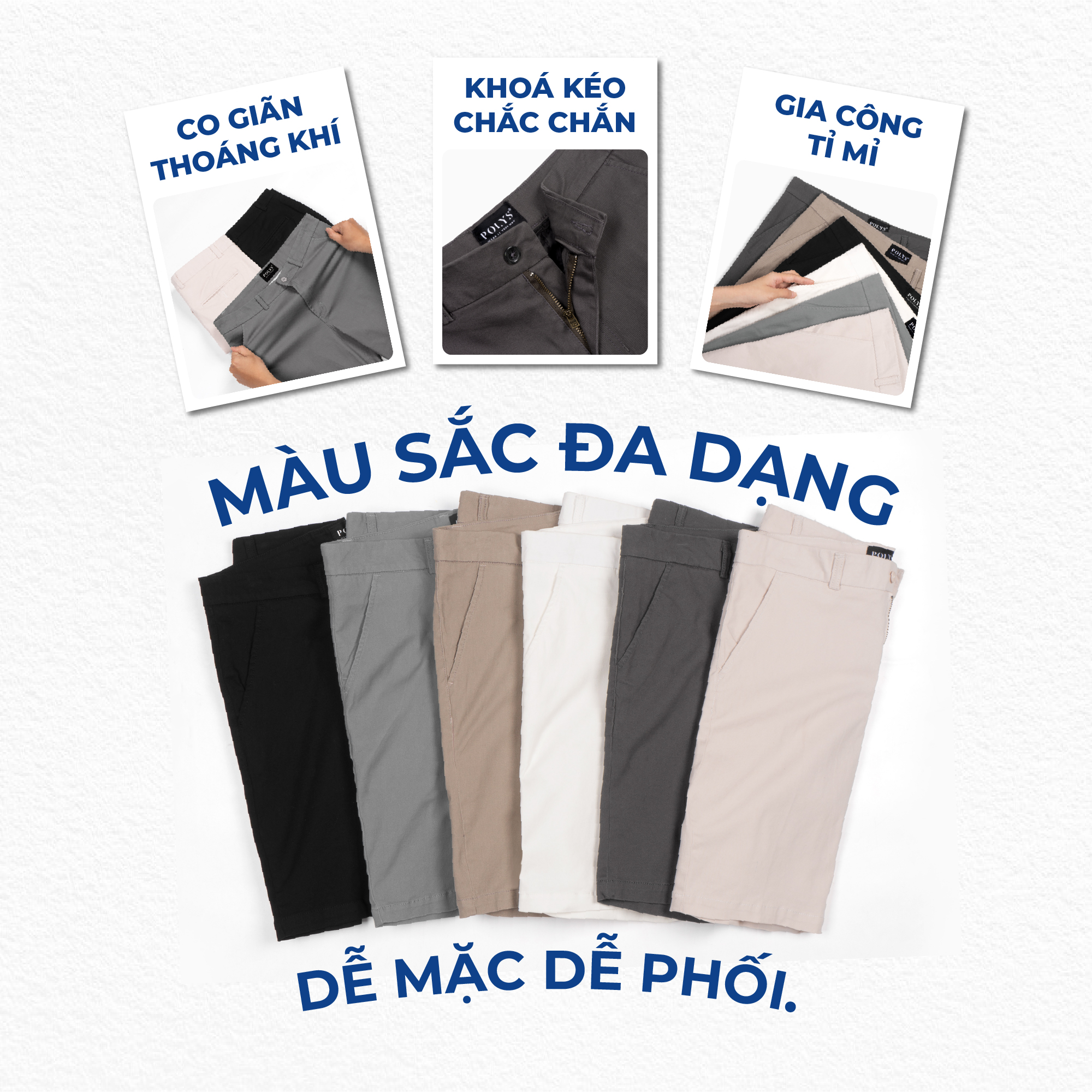 Mô tả Quần short nam POLYS Fullbox vải Kaki Cotton dày dặn, co giãn Form Regular Quần Short Kaki Nam - 2