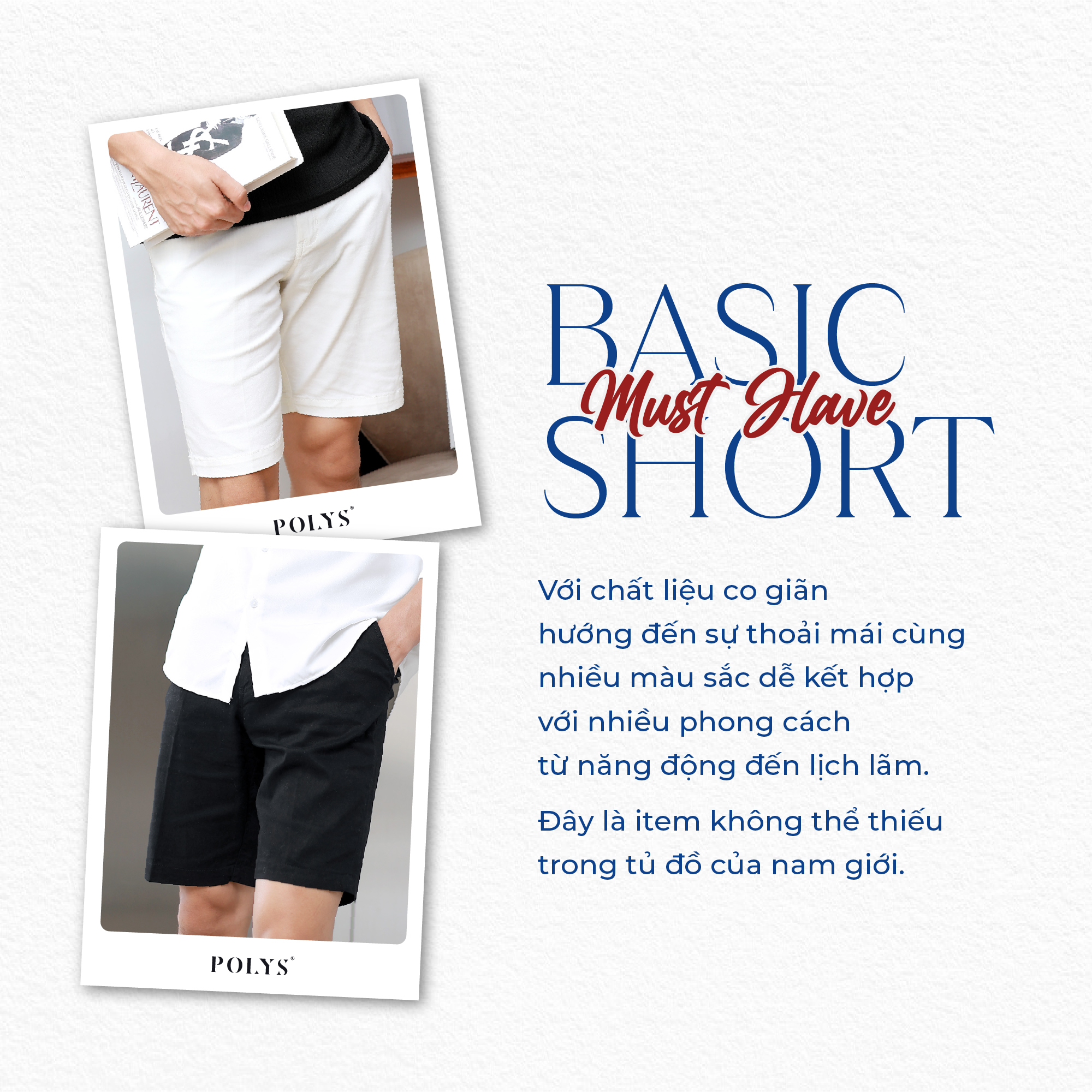 Mô tả Quần short nam POLYS Fullbox vải Kaki Cotton dày dặn, co giãn Form Regular Quần Short Kaki Nam - 3