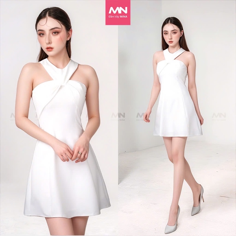 Mô tả Đầm cổ yếm dự tiệc MINA dáng xoè thiết kế chữ A chất liệu Cotton lạnh - MN176 - 2