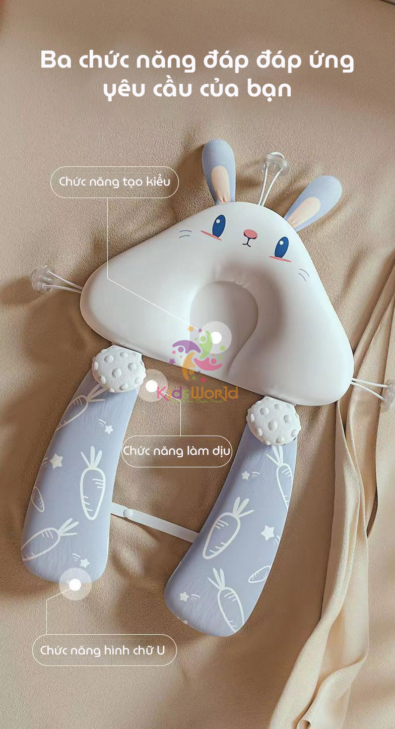 Mô tả Gối chữ U chống giật mình cho bé, có định hình chống bẹp đầu cho trẻ sơ sinh có kèm dây rút điều chỉnh vòng đầu - 2