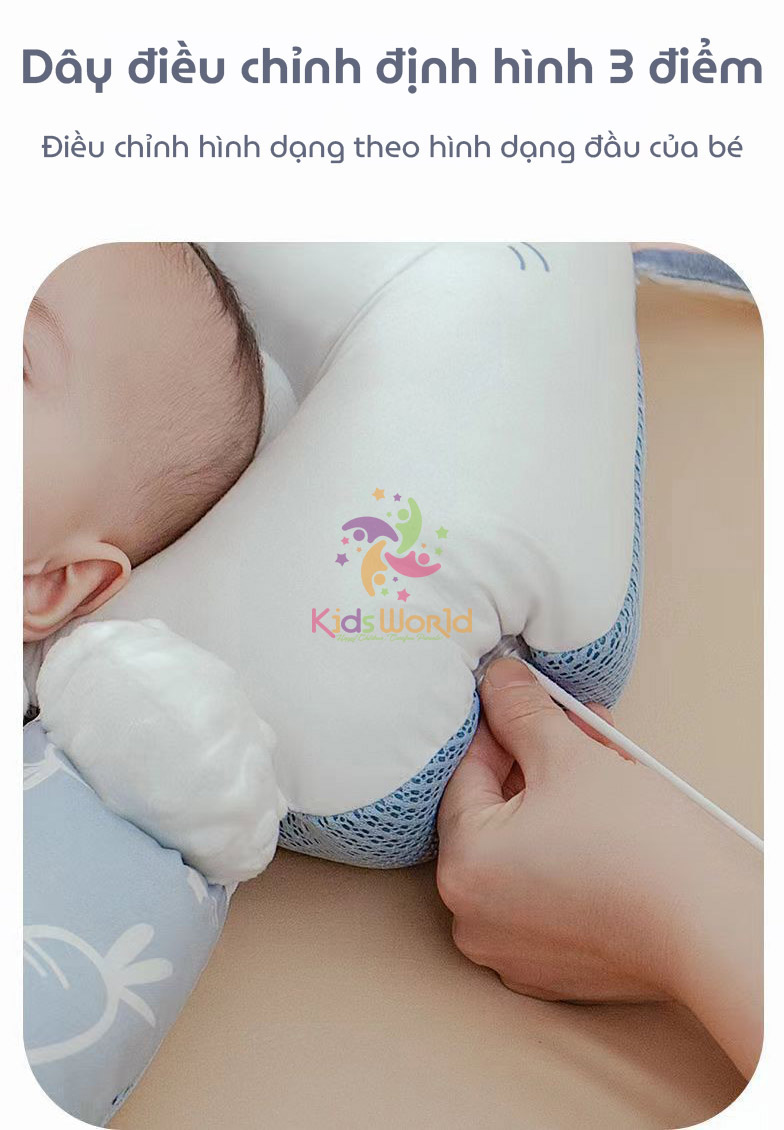 Mô tả Gối chữ U chống giật mình cho bé, có định hình chống bẹp đầu cho trẻ sơ sinh có kèm dây rút điều chỉnh vòng đầu - 7
