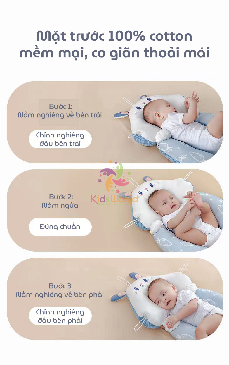 Mô tả Gối chữ U chống giật mình cho bé, có định hình chống bẹp đầu cho trẻ sơ sinh có kèm dây rút điều chỉnh vòng đầu - 10