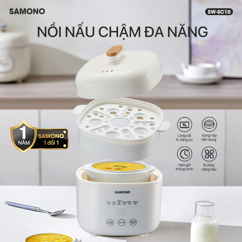 Mô tả Combo nồi nấu chậm Samono SW-SC10 và máy xay mini ăn dặm cho bé SW-MC200/MC200S - 1
