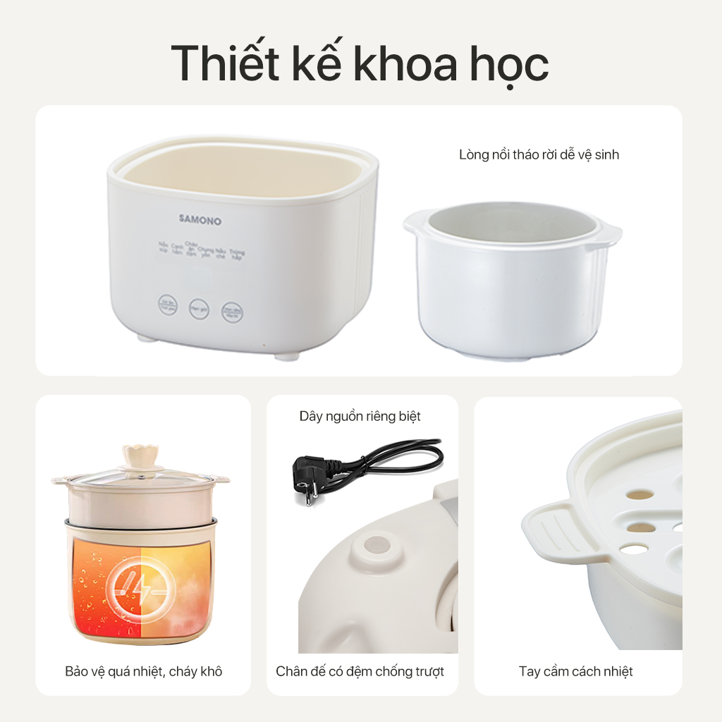 Mô tả Combo nồi nấu chậm Samono SW-SC10 và máy xay mini ăn dặm cho bé SW-MC200/MC200S - 6