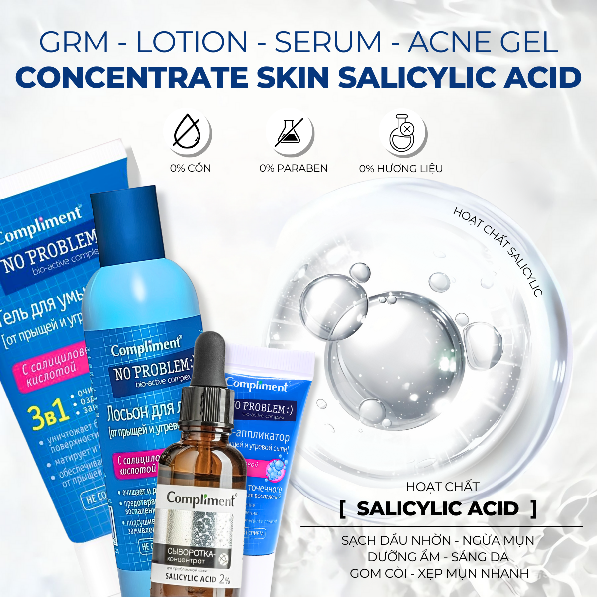 Mô tả Bộ Chăm Sóc Da Giảm Sưng Viêm Mụn, Tẩy Da Chết BHA Salicylic Compliment - 1
