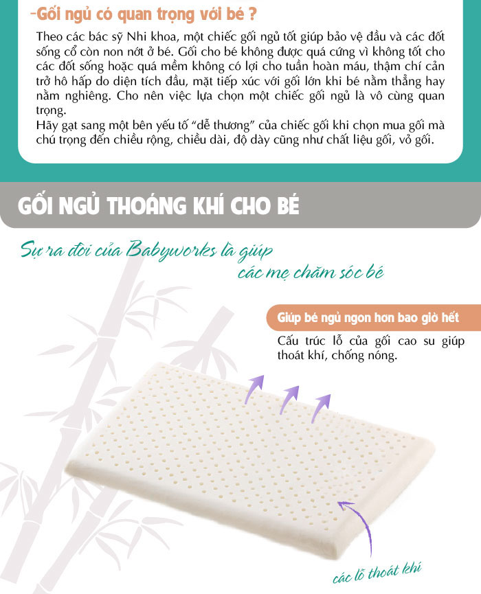 Mô tả Babyworks Gối ngủ thoáng khí mềm mại, đàn hồi, nâng đỡ đầu và giúp bé ngủ ngon - 2
