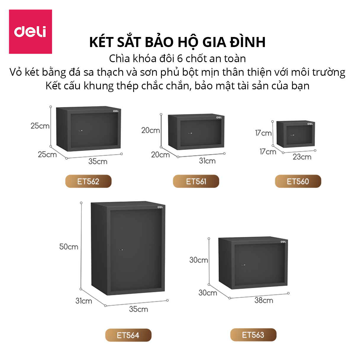Két Sắt Mini Chính Hãng Deli, Két Sắt Gia Đình 3 Kích Thước Khóa Chống ...