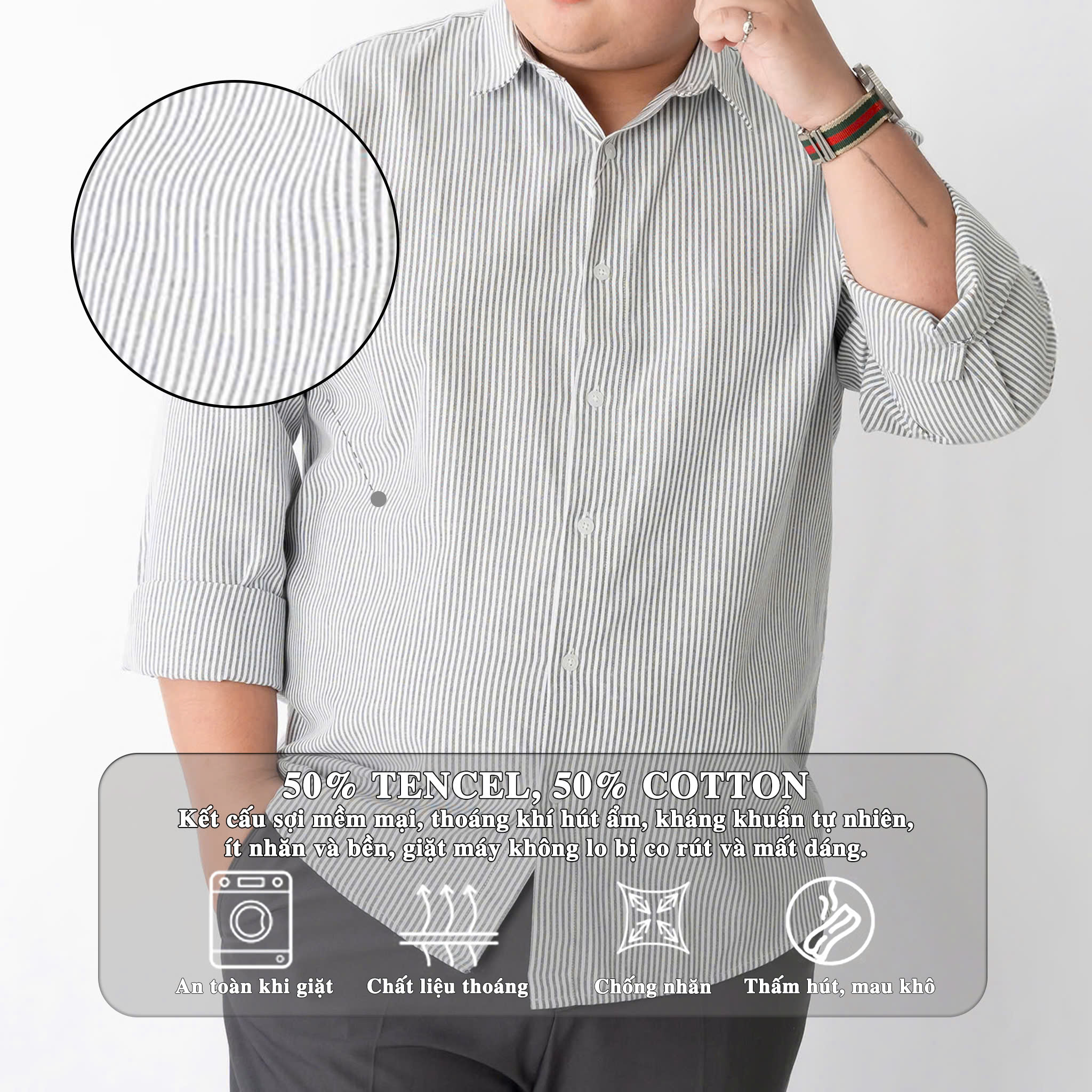 Mô tả Áo Sơ Mi Dài Tay Bigsize Nam 80-140kg AKYOO Cao Cấp, Không Bai Mờ, Không Gây Khó Chịu Khi Mặc - SM DT KE - 6