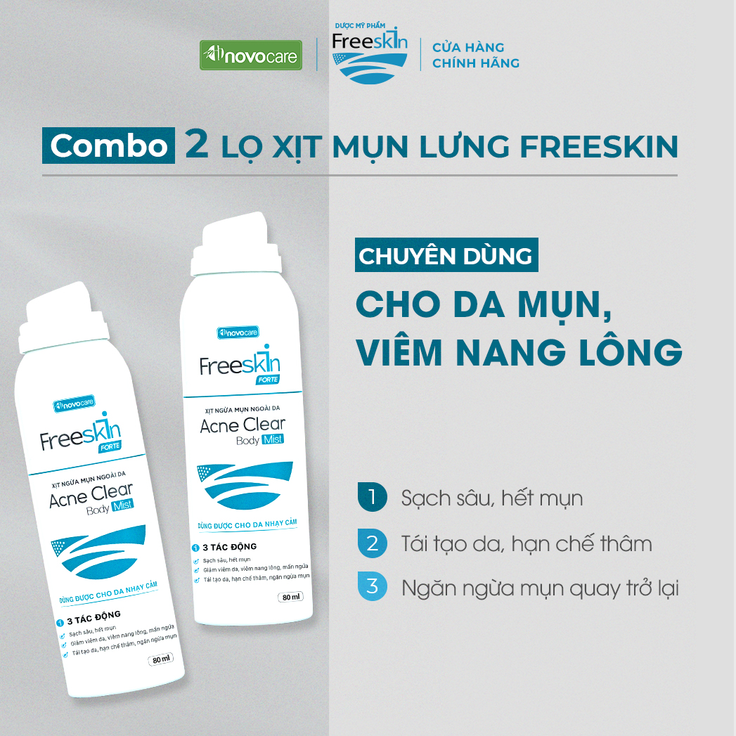 Mô tả Set 2 Xịt mụn Freeskin Acne Clear Body Mist 80ml - 1