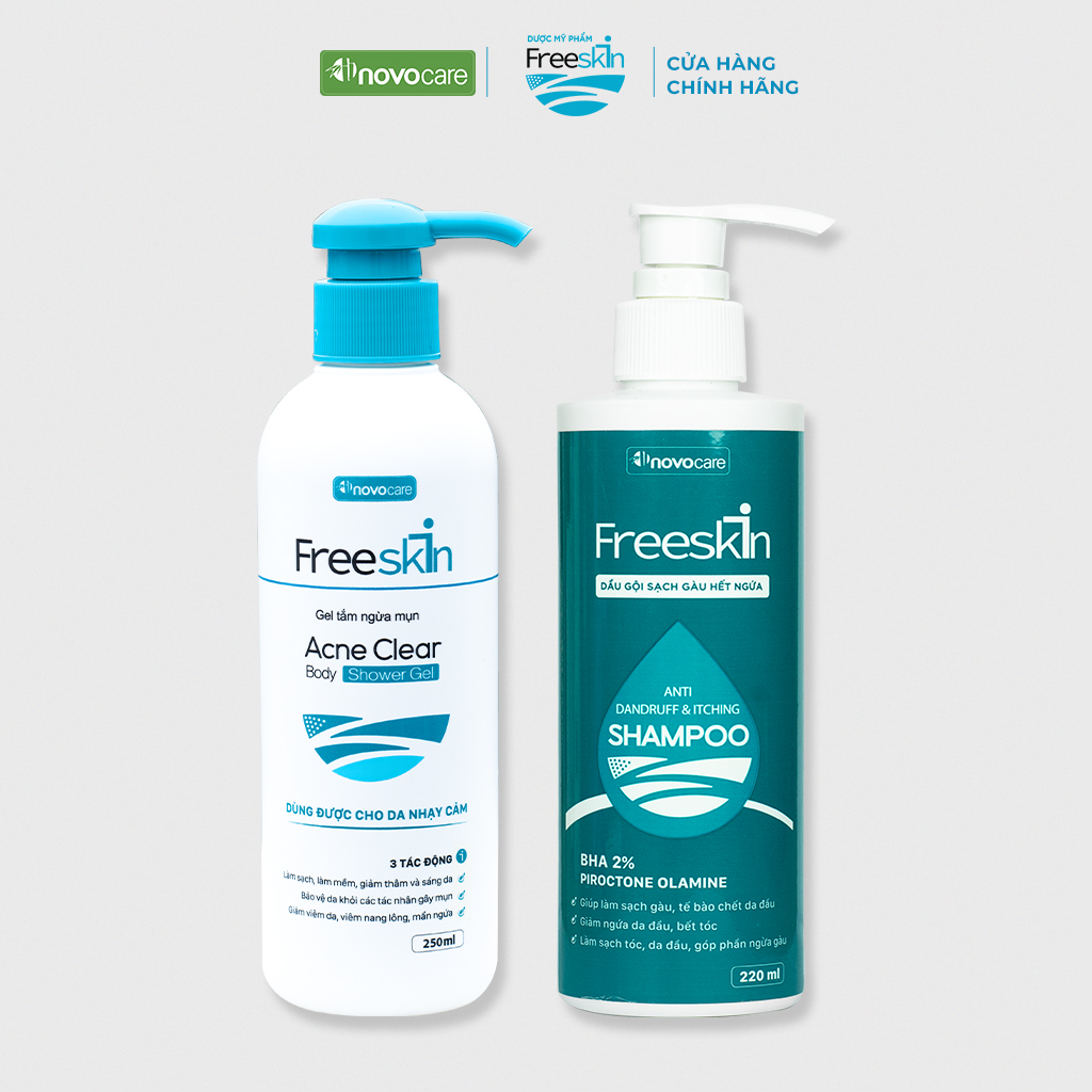 Mô tả Combo Gel tắm ngừa mụn Freeskin 250ml & Dầu gội sạch gàu hết ngứa 220ml - 1