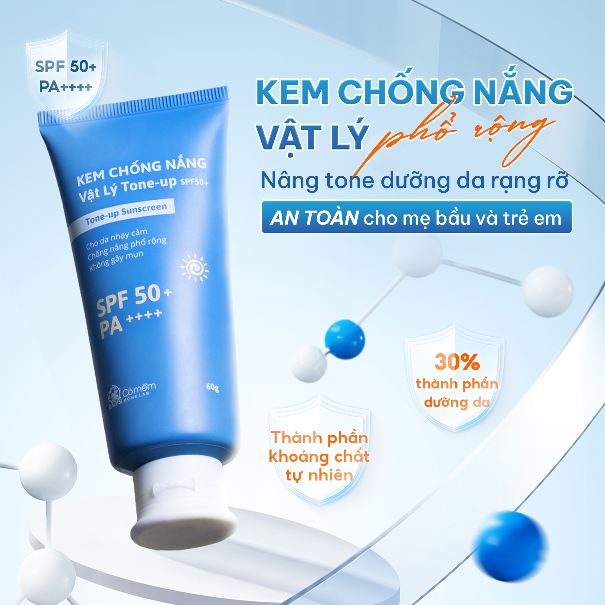 Mô tả Kem Chống Nắng Vật Lý Tone Up SPF50+ PA++++ Tone Up An Toàn Cho Da Nhạy Cảm Bà Bầu Trẻ Em Cỏ Mềm 60g - 5