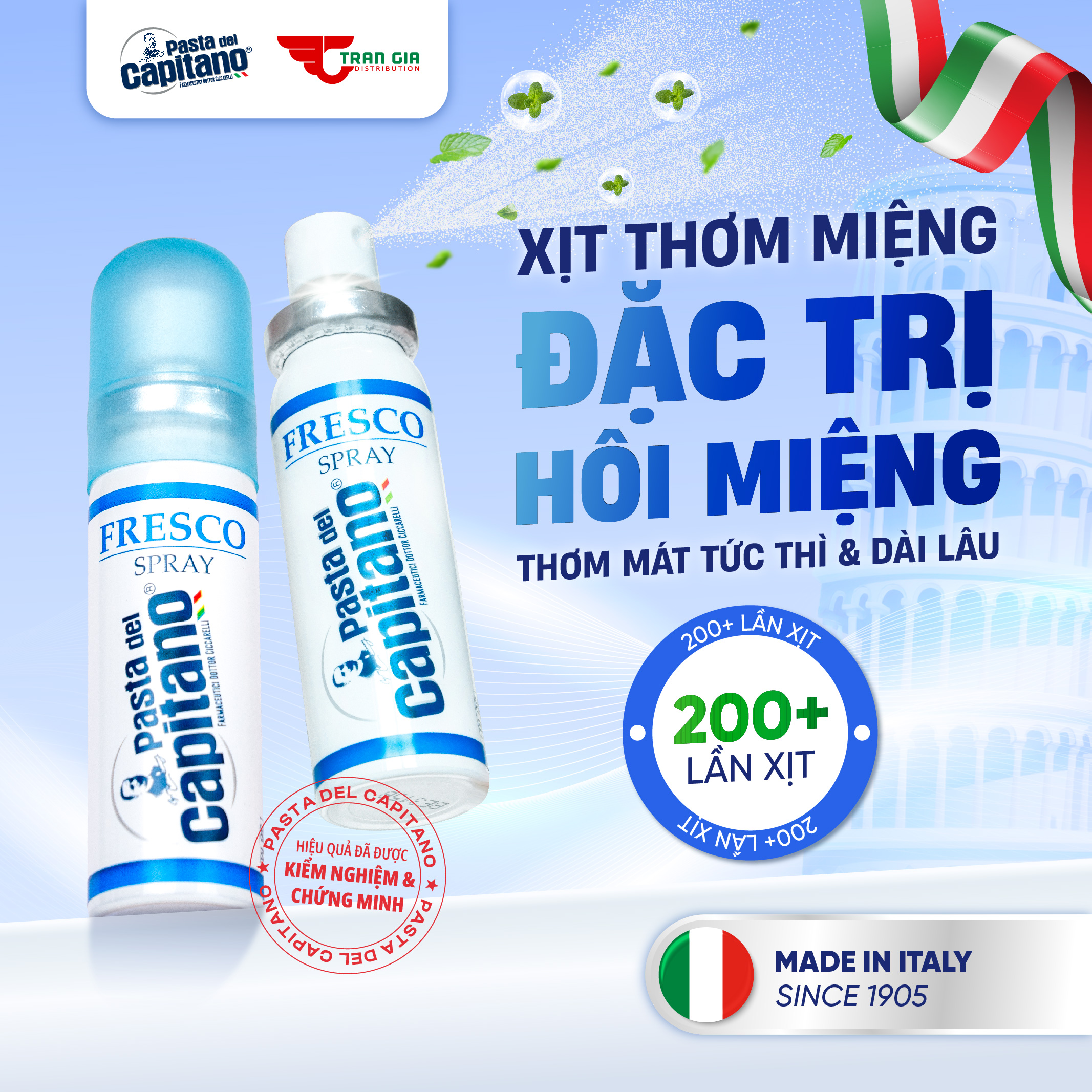 Mô tả Xịt Thơm Miệng Pasta del Capitano Pasta del Capitano – Chống môi miệng, Giúp Hơi Thở Thơm Mát, Hơn 200 Lần Xịt - 1