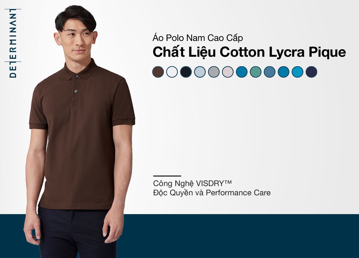 Mô tả Áo thun nam Polo vải cotton thấm hút mồ hôi thương hiệu Determinant - màu Nâu [P01] - 1
