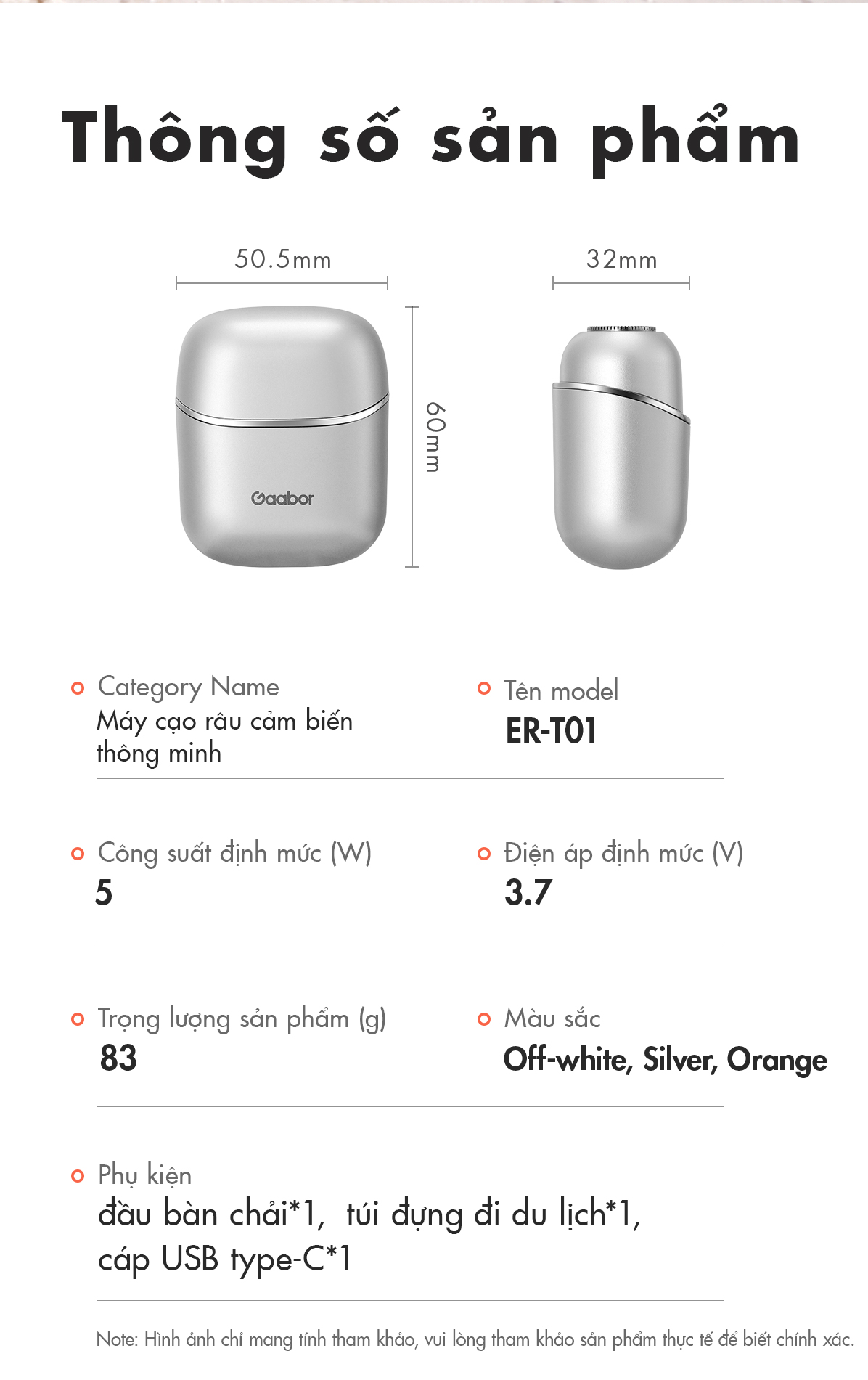 Mô tả Máy cạo râu thông minh Gaabor ER-T01 đầu cạo 3D ôm vòng, chống nước IPX7 nhỏ gọn dễ dàng mang đi - 7