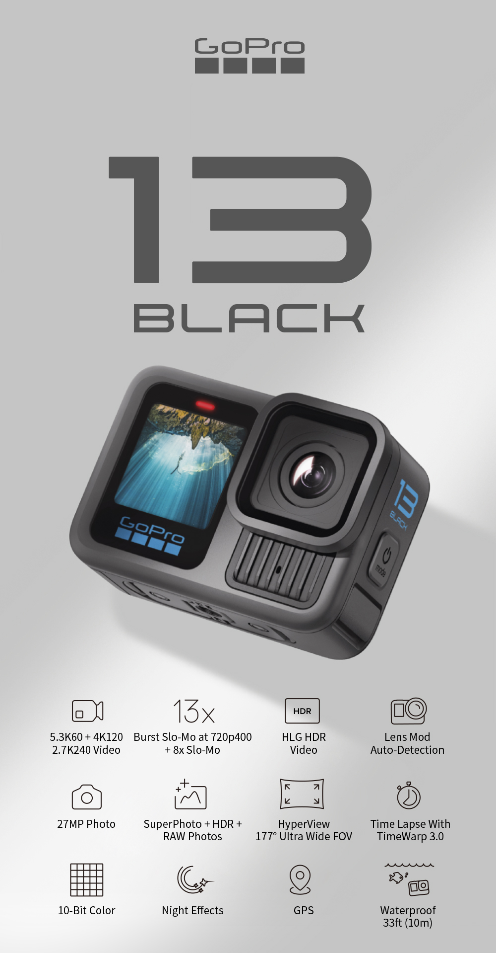 Mô tả GoPro HERO13 Black Creator Edition Camera hành động chống nước, Video 5.3K60/4K120, Photo 27MP - 3