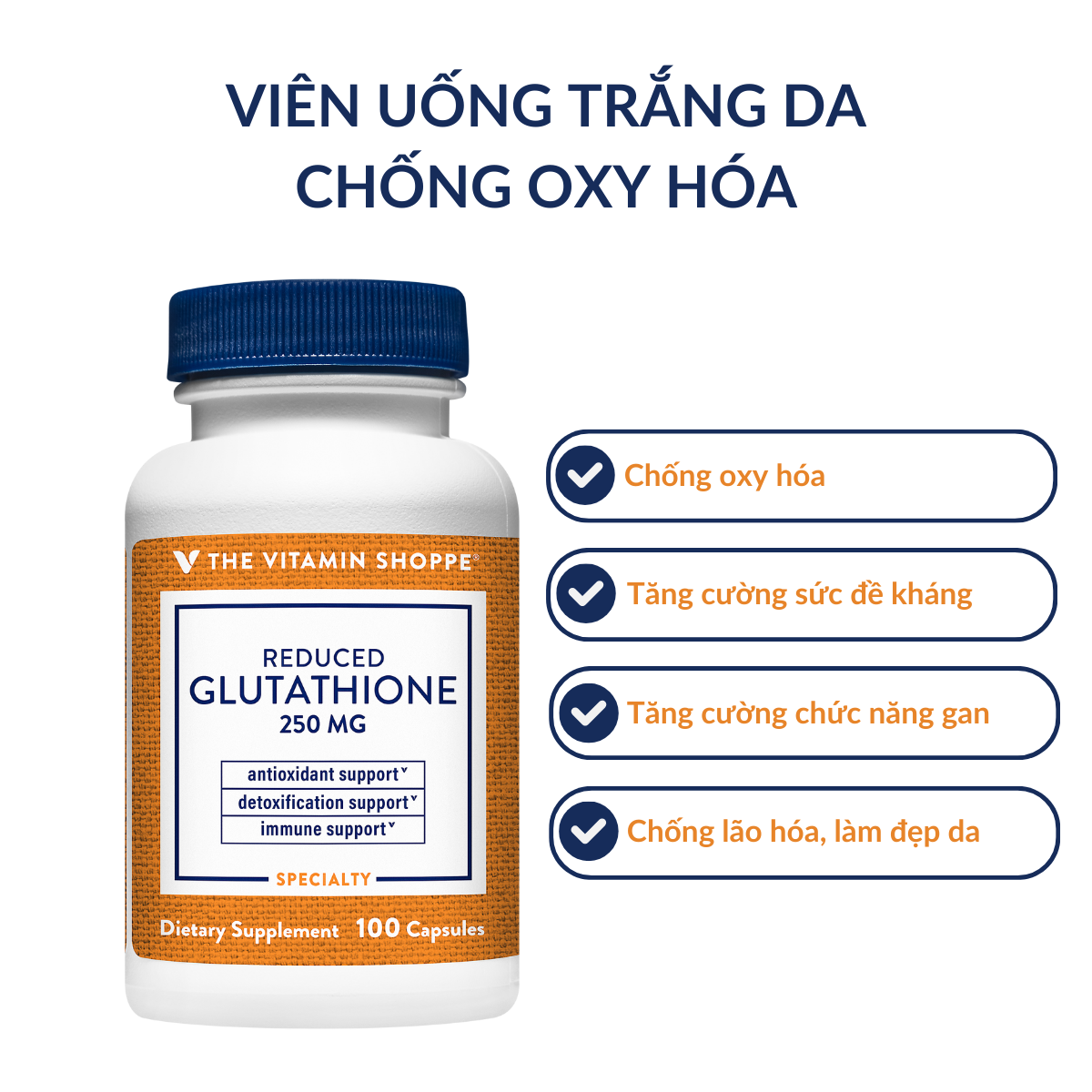 Mô tả Viên uống trắng da ,chống oxy hóa, tăng cường đề kháng Glutathione Reduced 250mg THE VITAMIN SHOPPE - 1