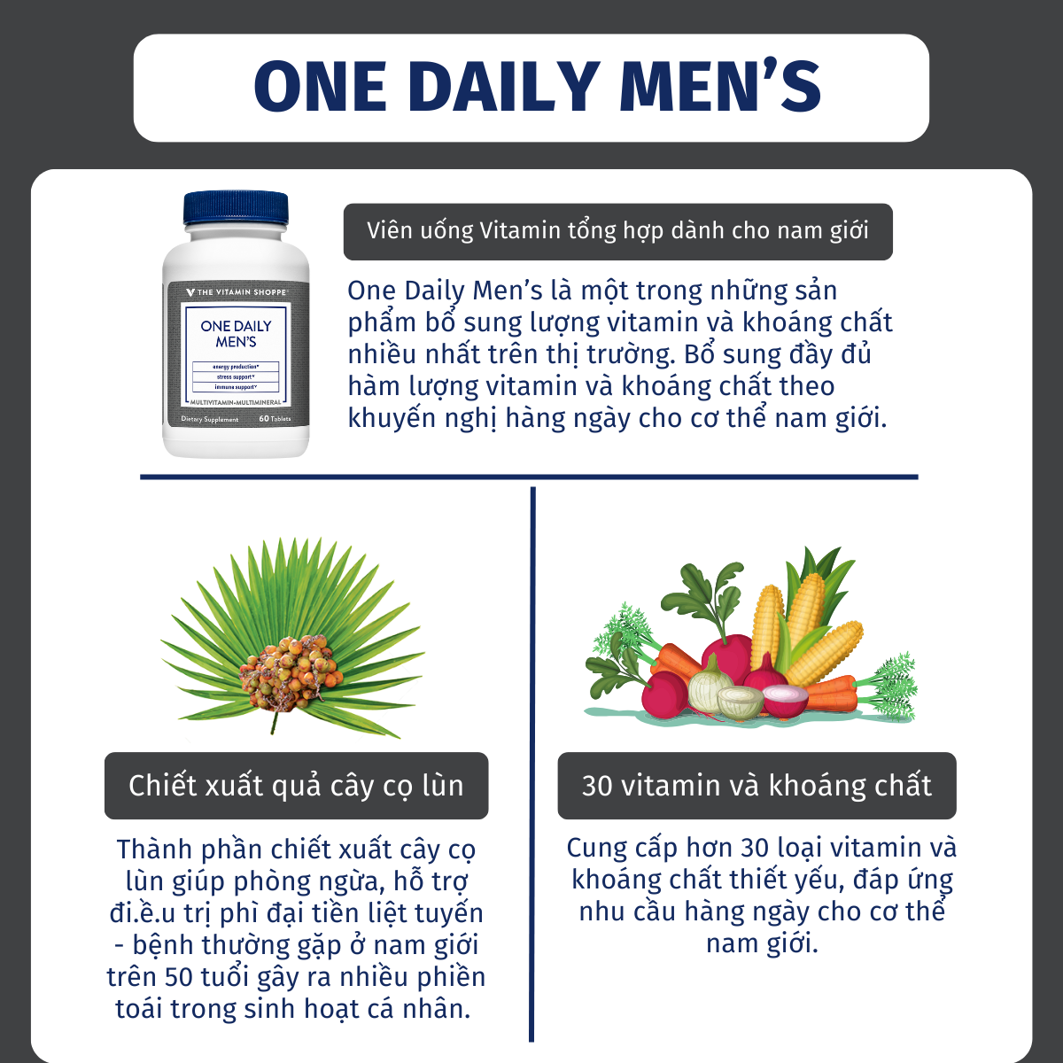 Mô tả Viên Uống Vitamin Tổng Hợp Dành Cho Nam Giới THE VITAMIN SHOPPE ONE DAILY MEN'S 60/180 viên - 2