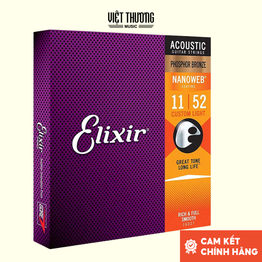 Mô tả Dây đàn guitar, dây đàn thay thế elixir phosphor bronze NANOWEB® Custom Light (.011-.052) 3313216027 - Việt Thương Music - 1