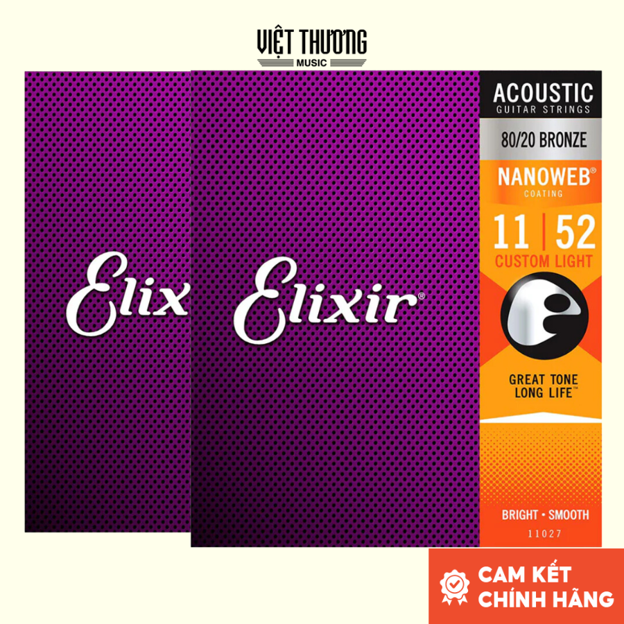 Mô tả Dây đàn guitar, dây đàn thay thế elixir phosphor bronze NANOWEB® Custom Light (.011-.052) 3313216027 - Việt Thương Music - 3