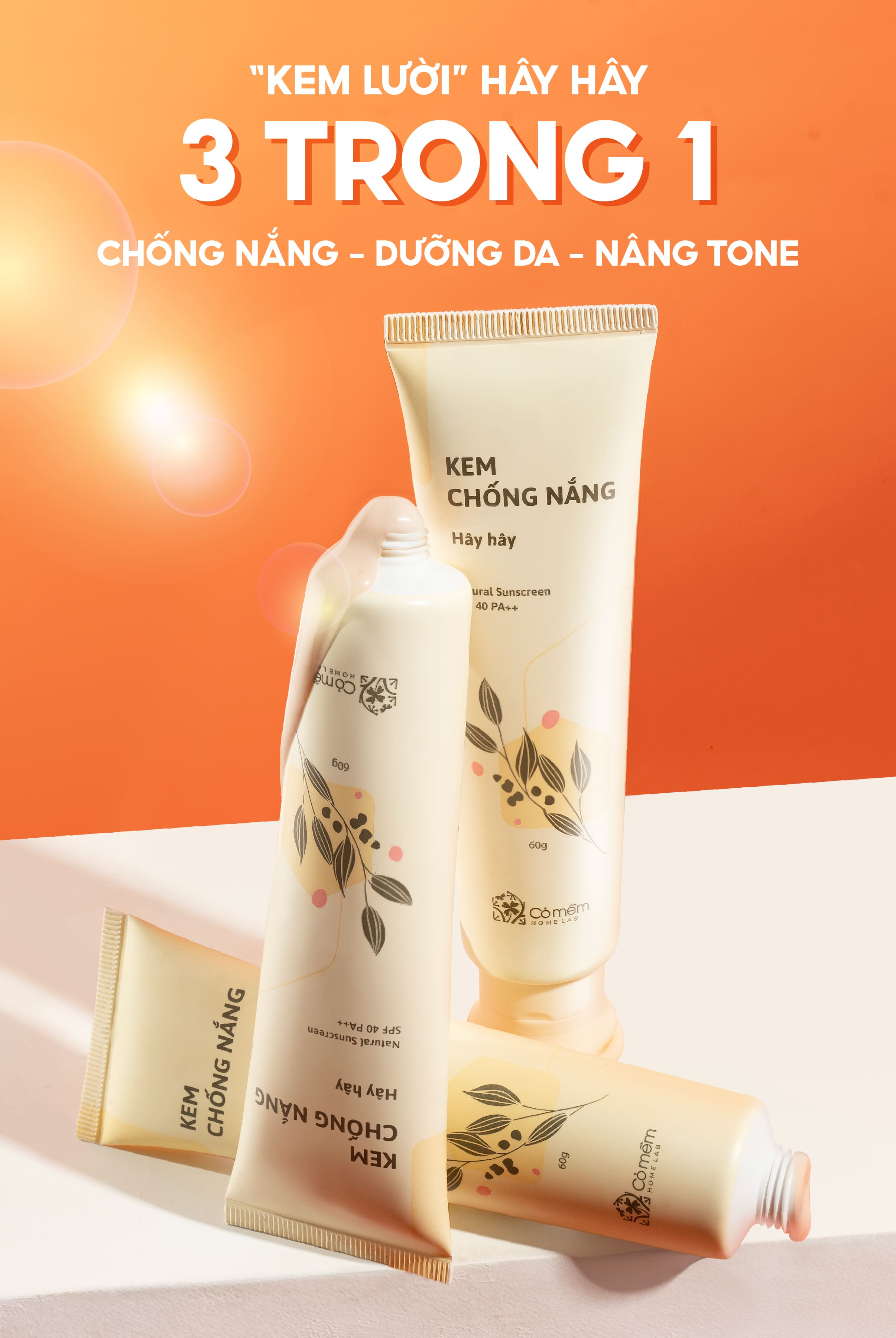 Mô tả Kem Chống Nắng Nâng Tone Thiên Nhiên Thấm Nhanh An Toàn Cho Mọi Loại Da Khô Dầu Hây Hây SPF 40, PA ++ Cỏ Mềm 60g - 1