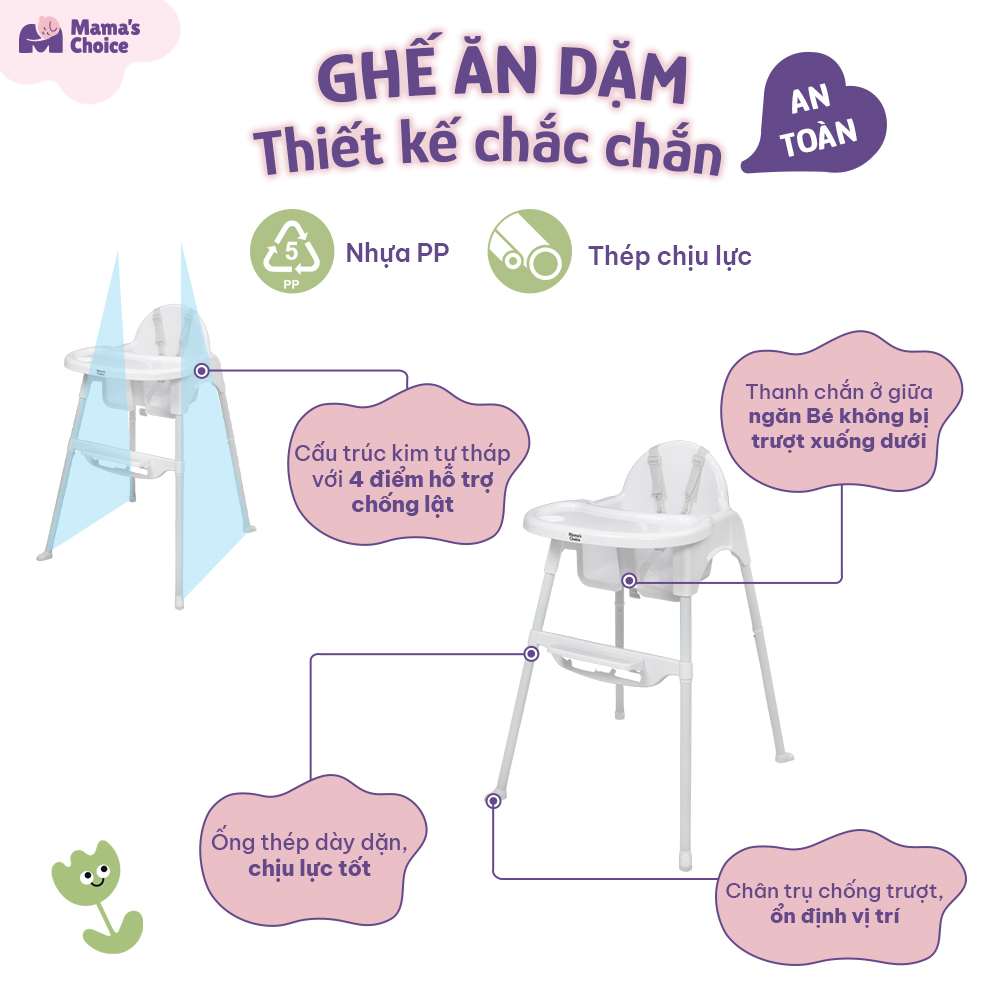 Mô tả Ghế Ăn Dặm Mama's Choice, Ghế Cho Bé Tập Ăn Dặm, Kiểu Dáng Chắc Chắn Dễ Tháo Lắp và Vệ Sinh - 4