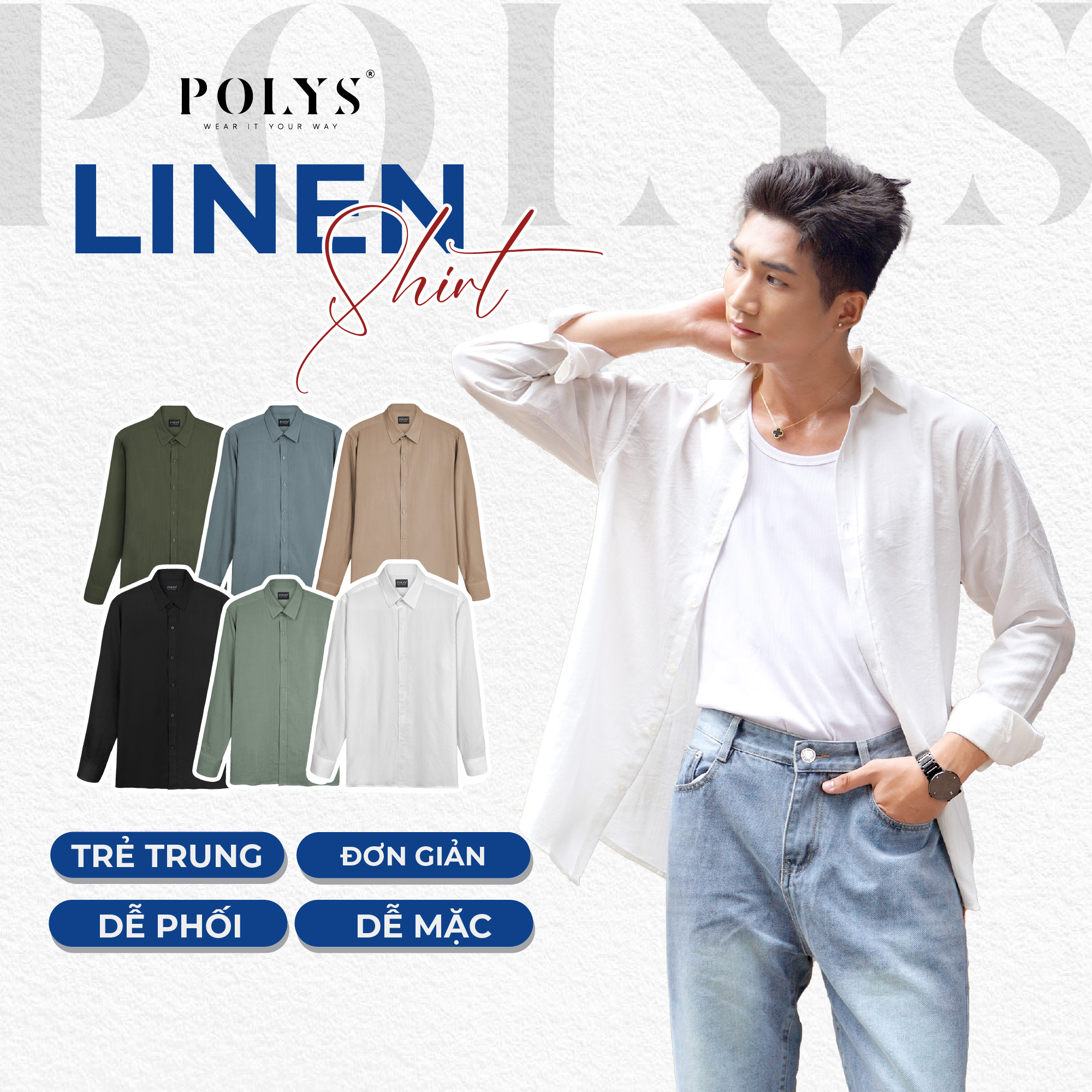 Mô tả Áo sơ mi đũi POLYS Dài Tay Fullbox, vải Đũi Tơ co giãn, thoáng khí Sơ mi đũi nam dài tay LINEN SHIRT - 2
