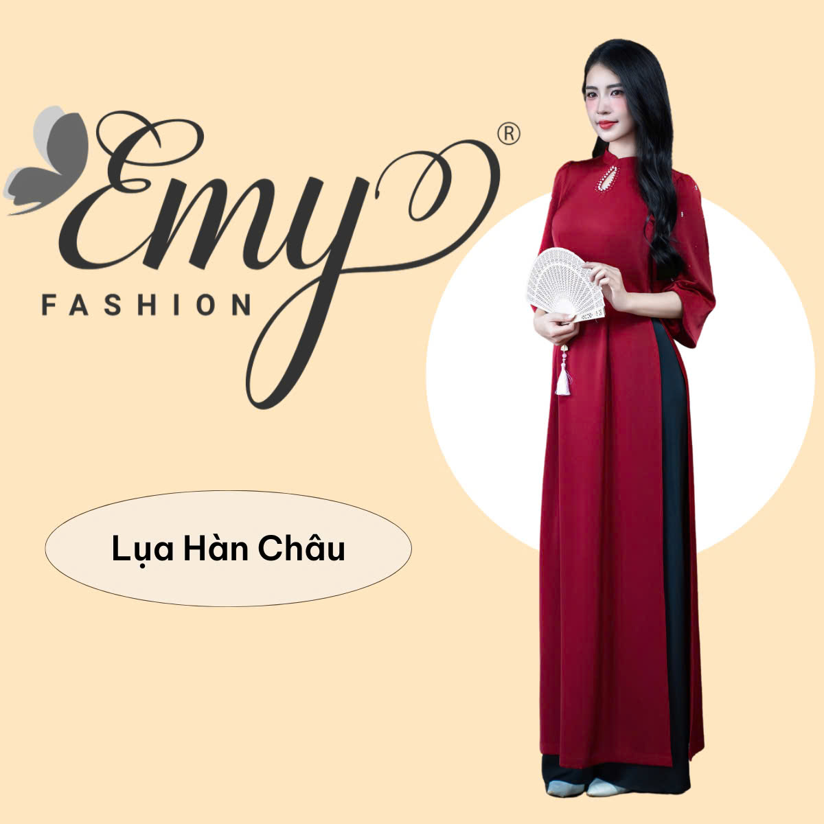 Mô tả Set Áo Dài Thiết Kế EMY Thời Trang Cao Cấp Trung Niên EM7627, Nền Đỏ Vải Lụa Hàn Châu Sang Chảnh - 1