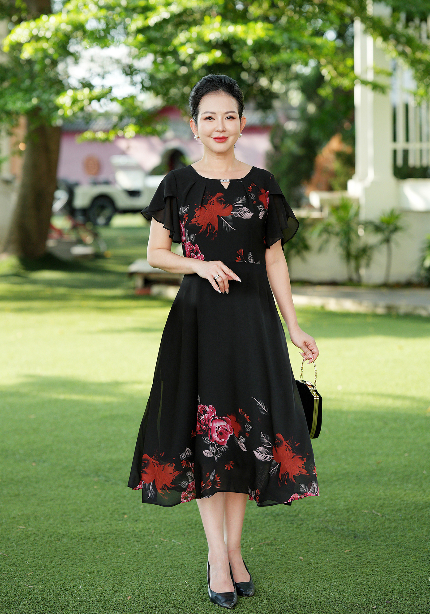 Mô tả GOTI - Đầm Xòe Dáng Dài Quý Bà Kiều Đầm Xòe Trung Niên Size Lớn In Hoa Có Size Cho Người Mập 3339 3254 - 5