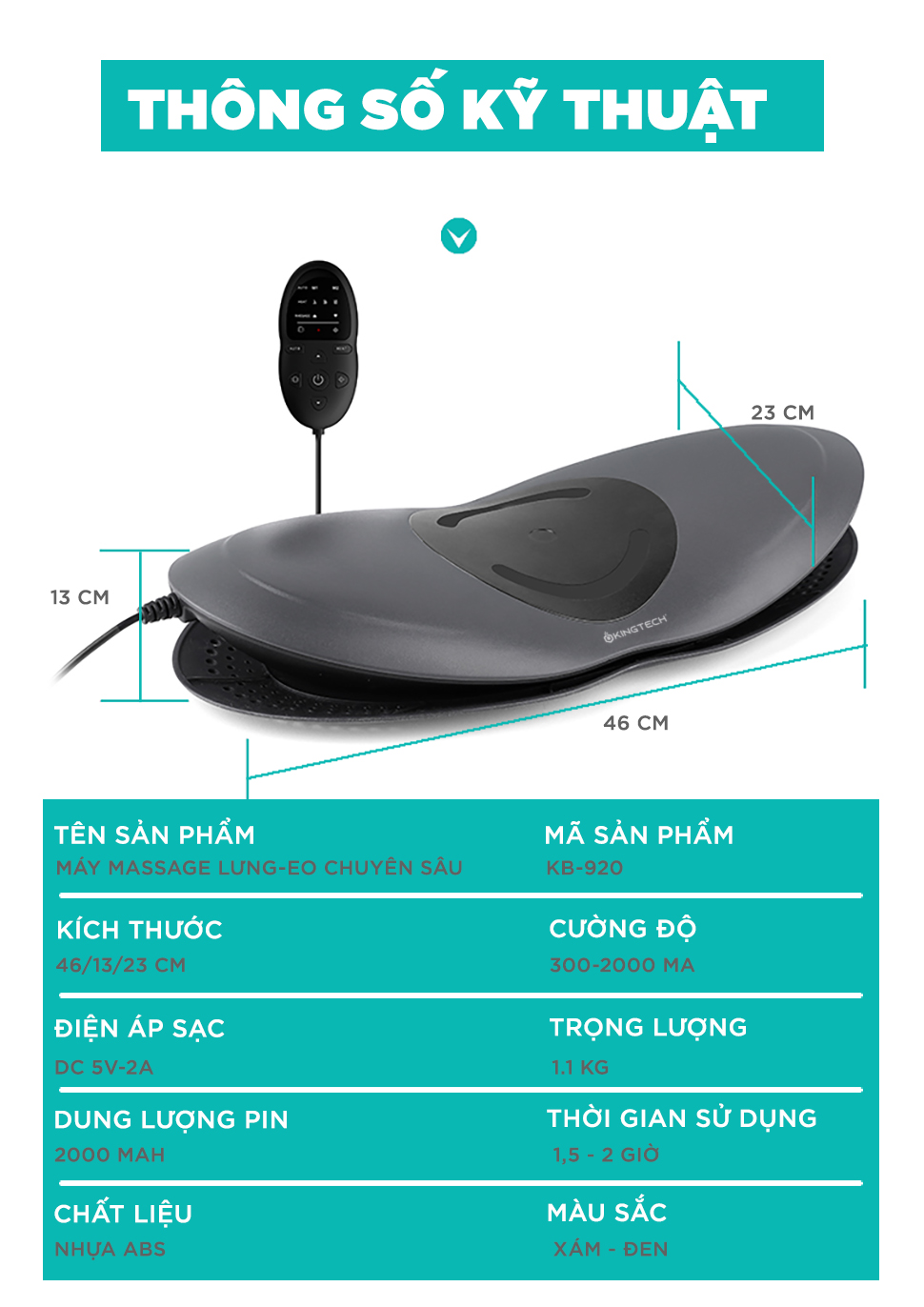 Mô tả Máy Massage Trị Liệu Lưng Cao Cấp KINGTECH KB-920 - Kéo Giãn Giúp Giảm Đau Thắt Lưng, Thoát Vị Đĩa Đệm, Vẹo Cột Sống - 10