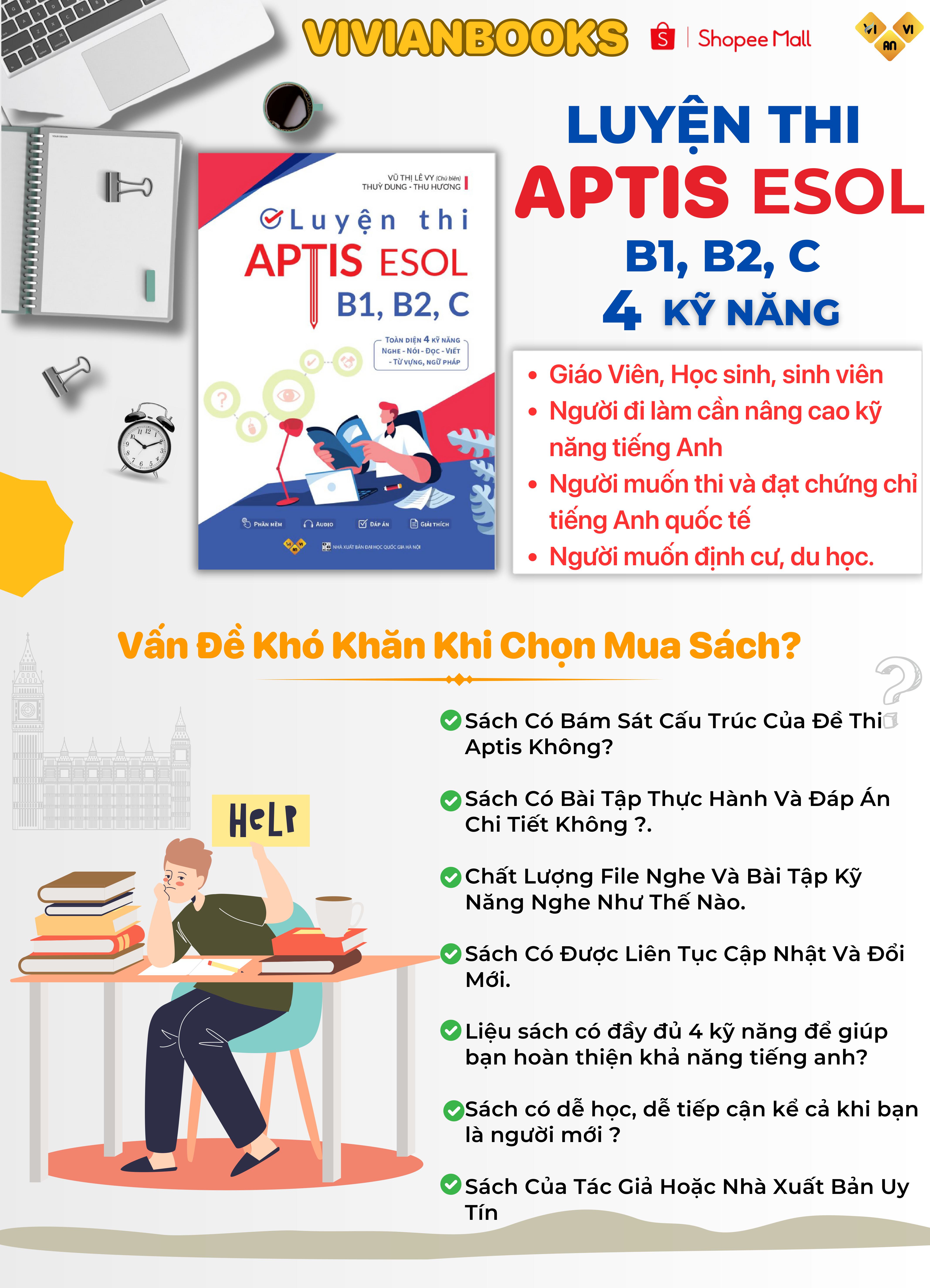 Combo sách luyện thi APTIS ESOL B1, B2, C 4 kỹ năng - Chứng chỉ APTIS ...
