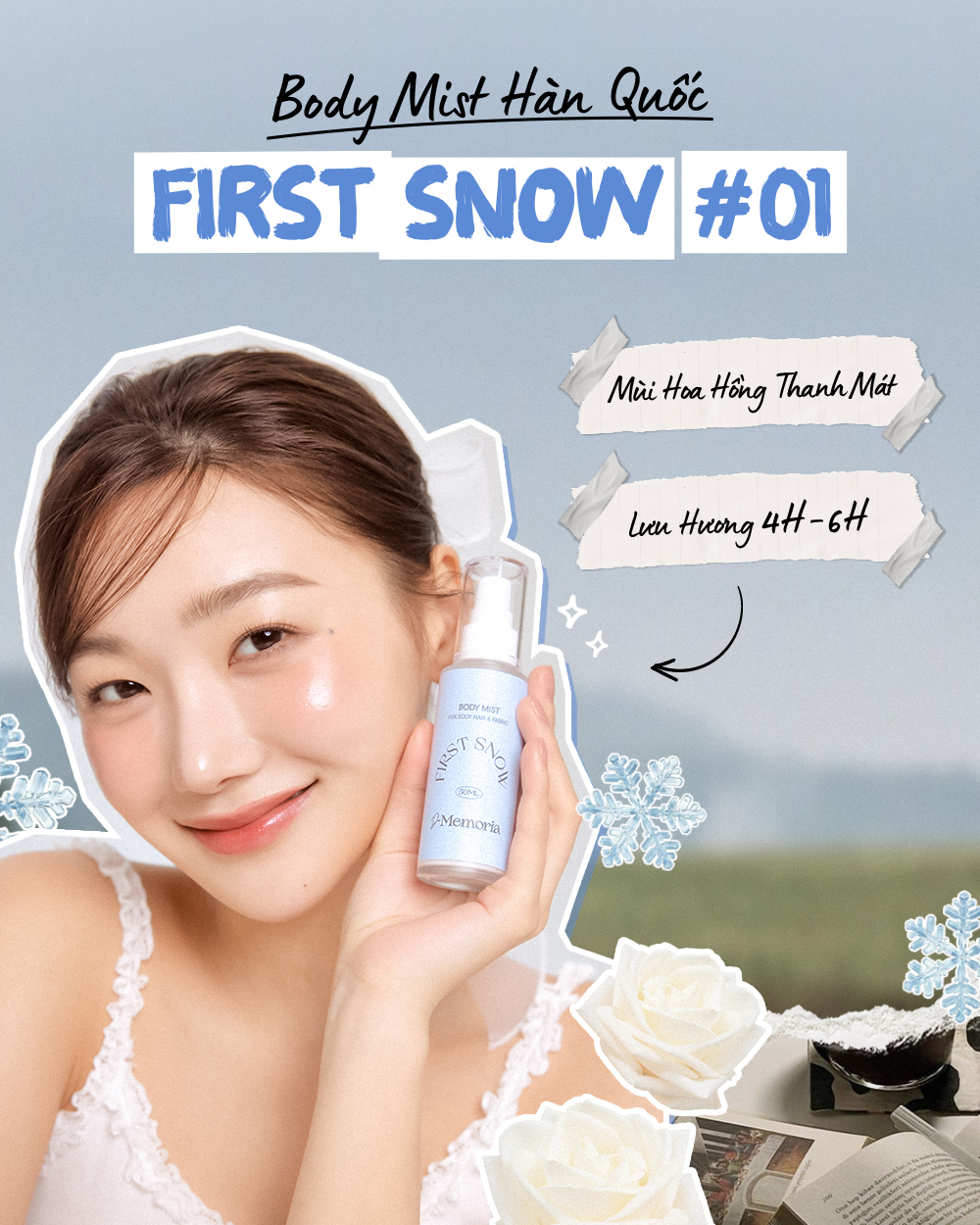 Mô tả Body Mist Xịt Thơm Cơ Thể De Memoria Không Cồn Khô 50ml - Mùi #01 First Snow Hương Hoa Thanh Mát - 1