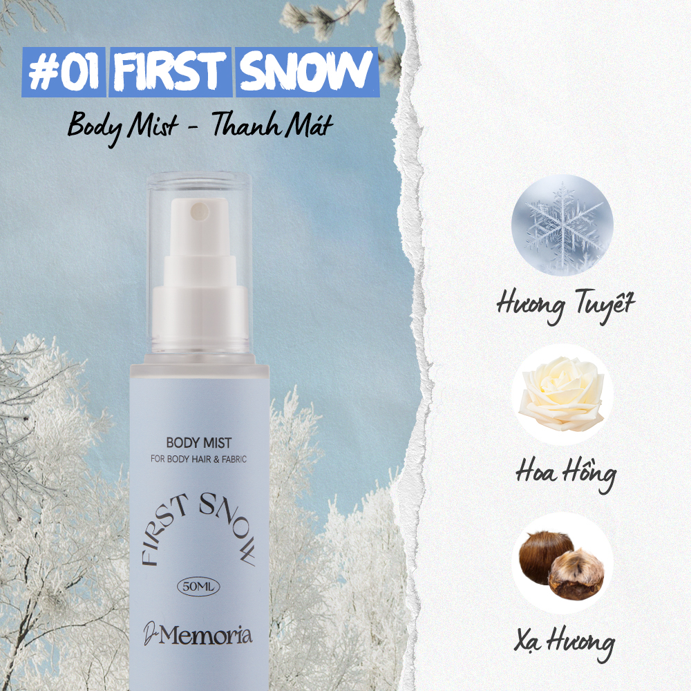 Mô tả Body Mist Xịt Thơm Cơ Thể De Memoria Không Cồn Khô 50ml - Mùi #01 First Snow Hương Hoa Thanh Mát - 2