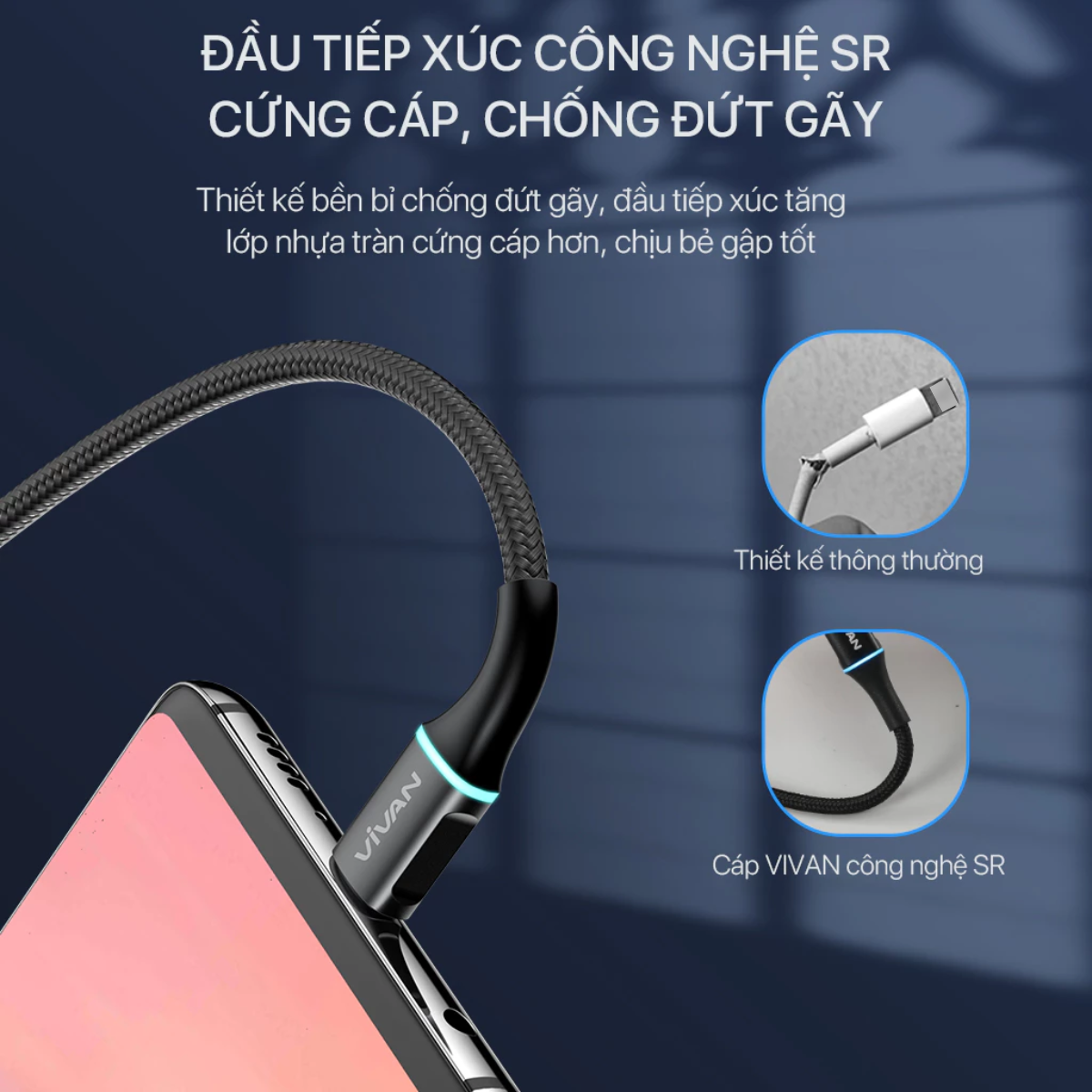 Mô tả Dây sạc MicroUSB/ TypeC/ Lin VIVAN VDM/VDC/VDL 2.4A Thân cáp bọc dù, Dài 100cm/ 120cm - Hàng Chính Hãng - 2
