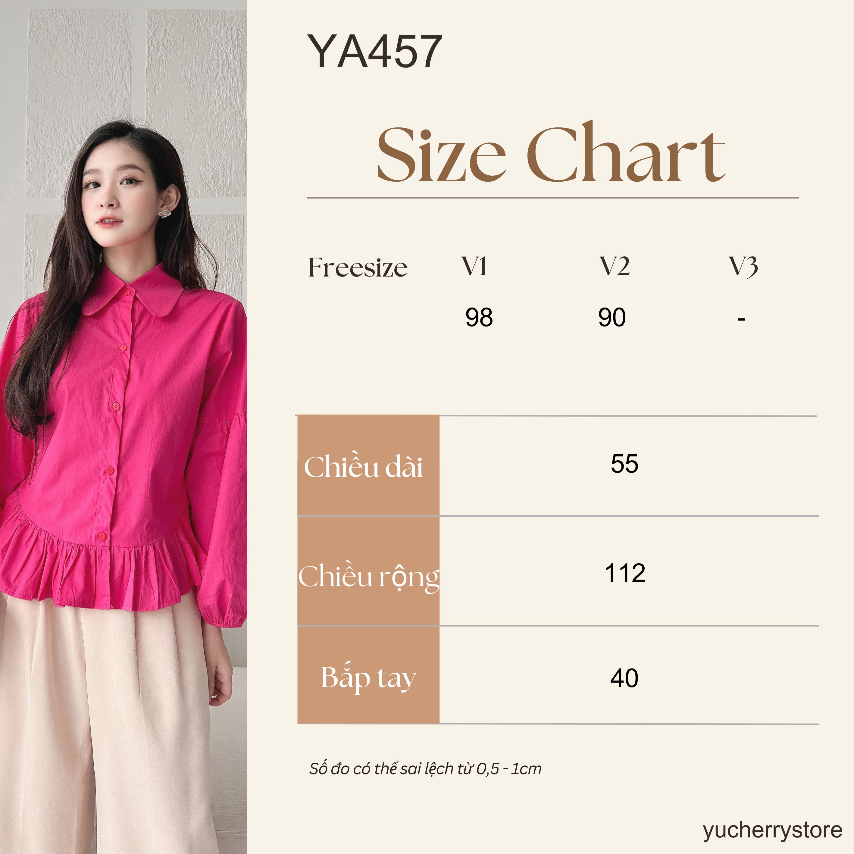 Mô tả YU CHERRY | Áo sơmi tay dài phồng bo chun ở cổ tay Puff Sleeve Blouse YA457 - 1