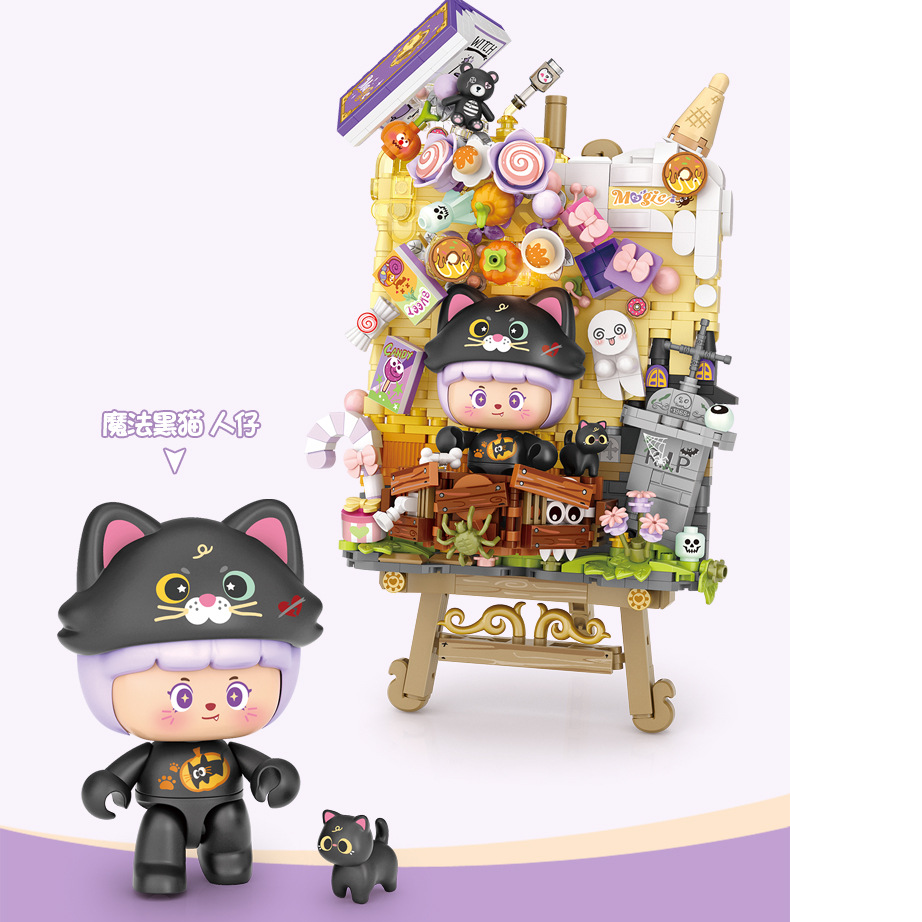 Mô tả Bộ lắp ráp mô hình bức tranh mùa hè, bí mật gấu trúc, chủ đề Halloween LOZ mini - 4