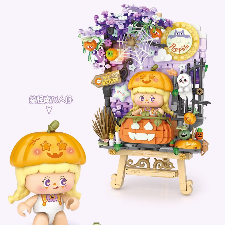 Mô tả Bộ lắp ráp mô hình bức tranh mùa hè, bí mật gấu trúc, chủ đề Halloween LOZ mini - 5