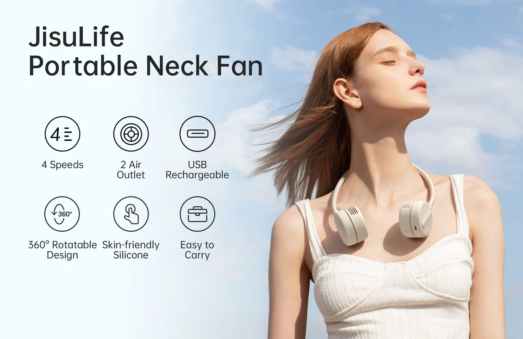 Mô tả Quạt đeo cổ JISULIFE FA25 4W 1800mAh không cánh | 4 Cấp độ gió | Uốn dẻo linh hoạt | Sử dụng tới 12H - BH 12 tháng - 1