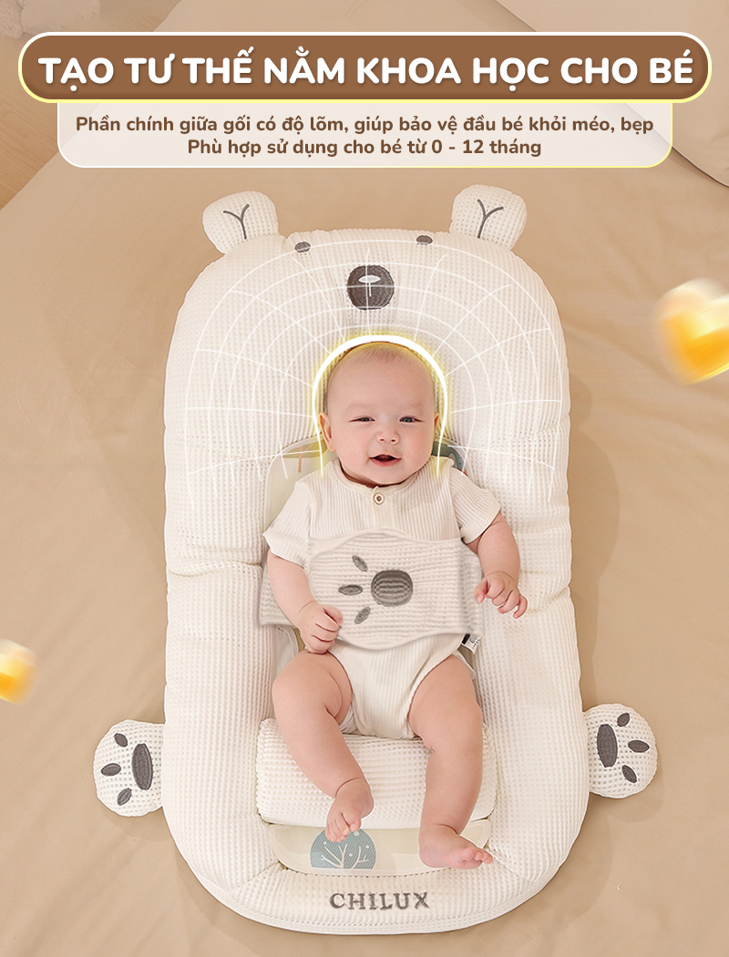 Mô tả Gối chống trào ngược cho bé gấu trắng Chilux - Thiết kế 3 nấc nghiêng tuỳ chỉnh, gối định hình - 3