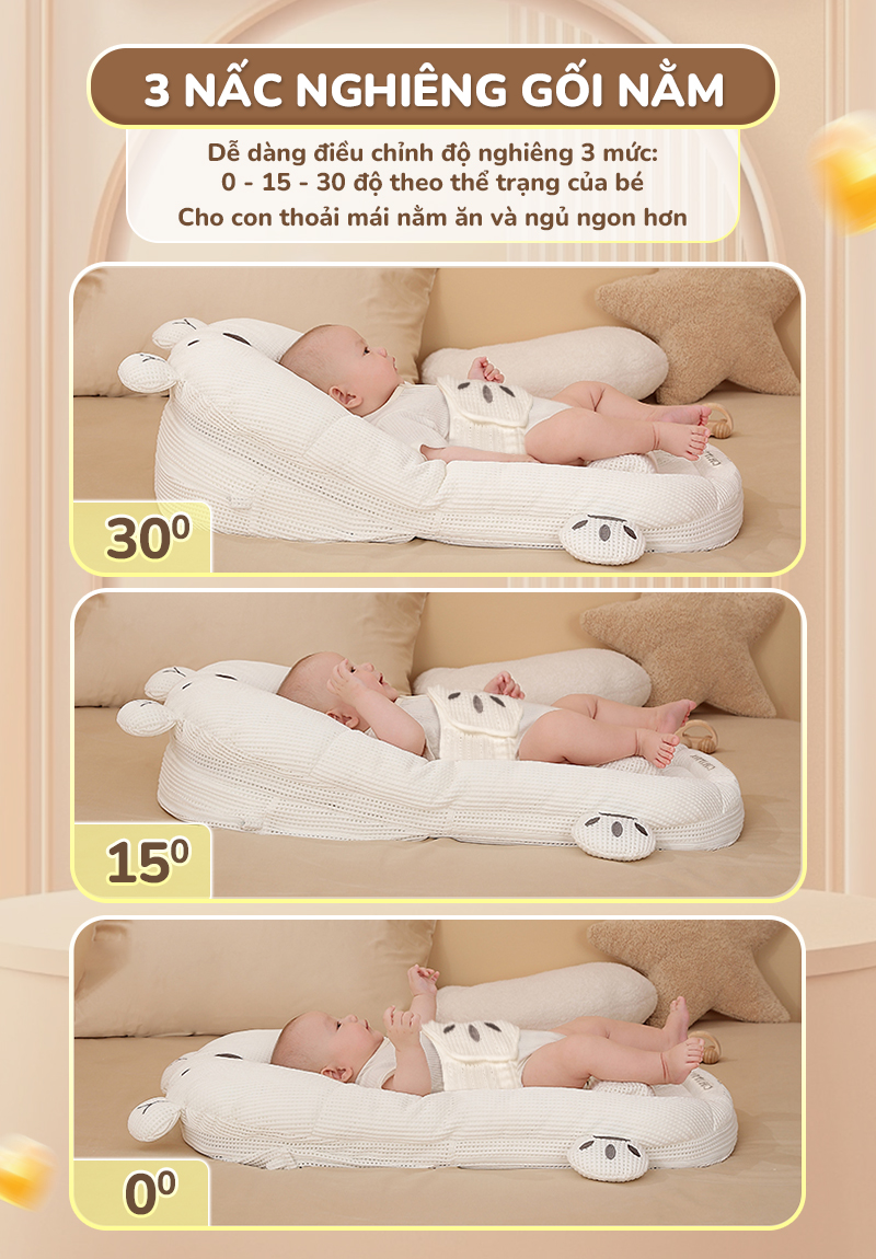 Mô tả Gối chống trào ngược cho bé gấu trắng Chilux - Thiết kế 3 nấc nghiêng tuỳ chỉnh, gối định hình - 5