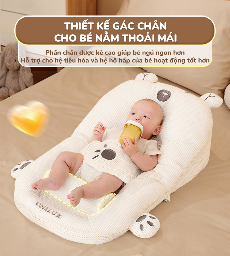 Mô tả Gối chống trào ngược cho bé gấu trắng Chilux - Thiết kế 3 nấc nghiêng tuỳ chỉnh, gối định hình - 9
