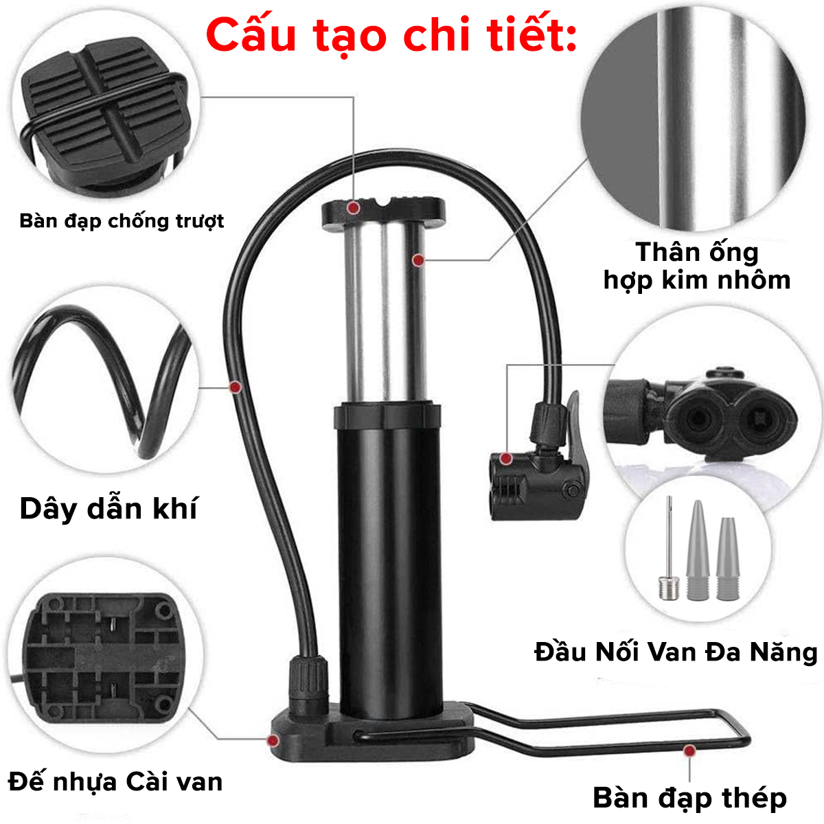 Mô tả Bơm Xe Đạp Bơm Xe Máy Nhỏ Gọn Đầu Van Đa Năng Bằng Hợp Kim Nhôm Cao Cấp Chính Hãng Amalife - 10